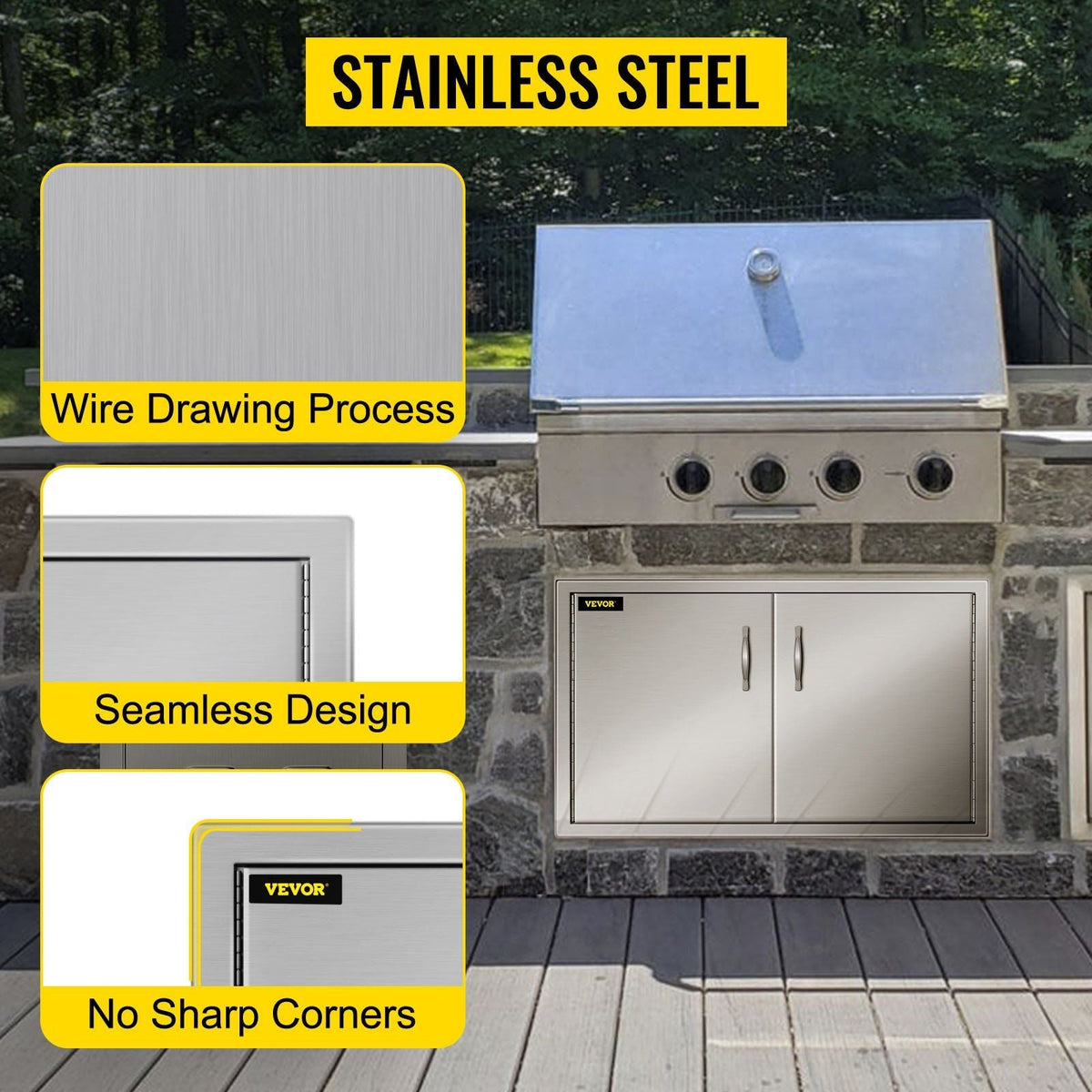 Outdoor Kitchen Access 34.5" x 19" Wall Construction Stainless Steel Flush Mount for BBQ Island, 34.5inch x 19inch, Double Door