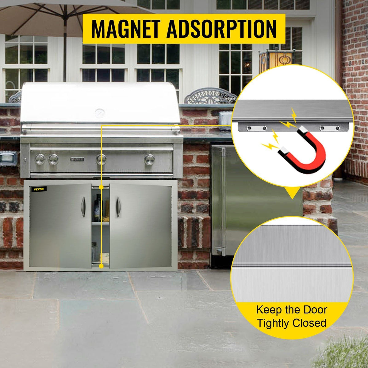 Outdoor Kitchen Access 34.5" x 19" Wall Construction Stainless Steel Flush Mount for BBQ Island, 34.5inch x 19inch, Double Door