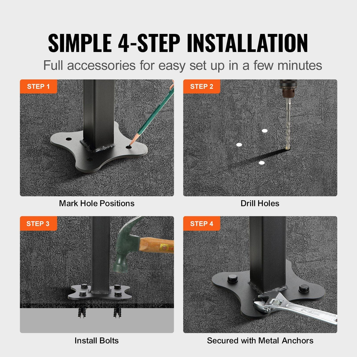 Outdoor Stair Railing, Fits for 1-2 Step Transitional Wrought Iron Handrail, Adjustable Exterior Stair Railing, Handrails for Concrete Steps with Installation Kit, Matte Black Outdoor Handrail