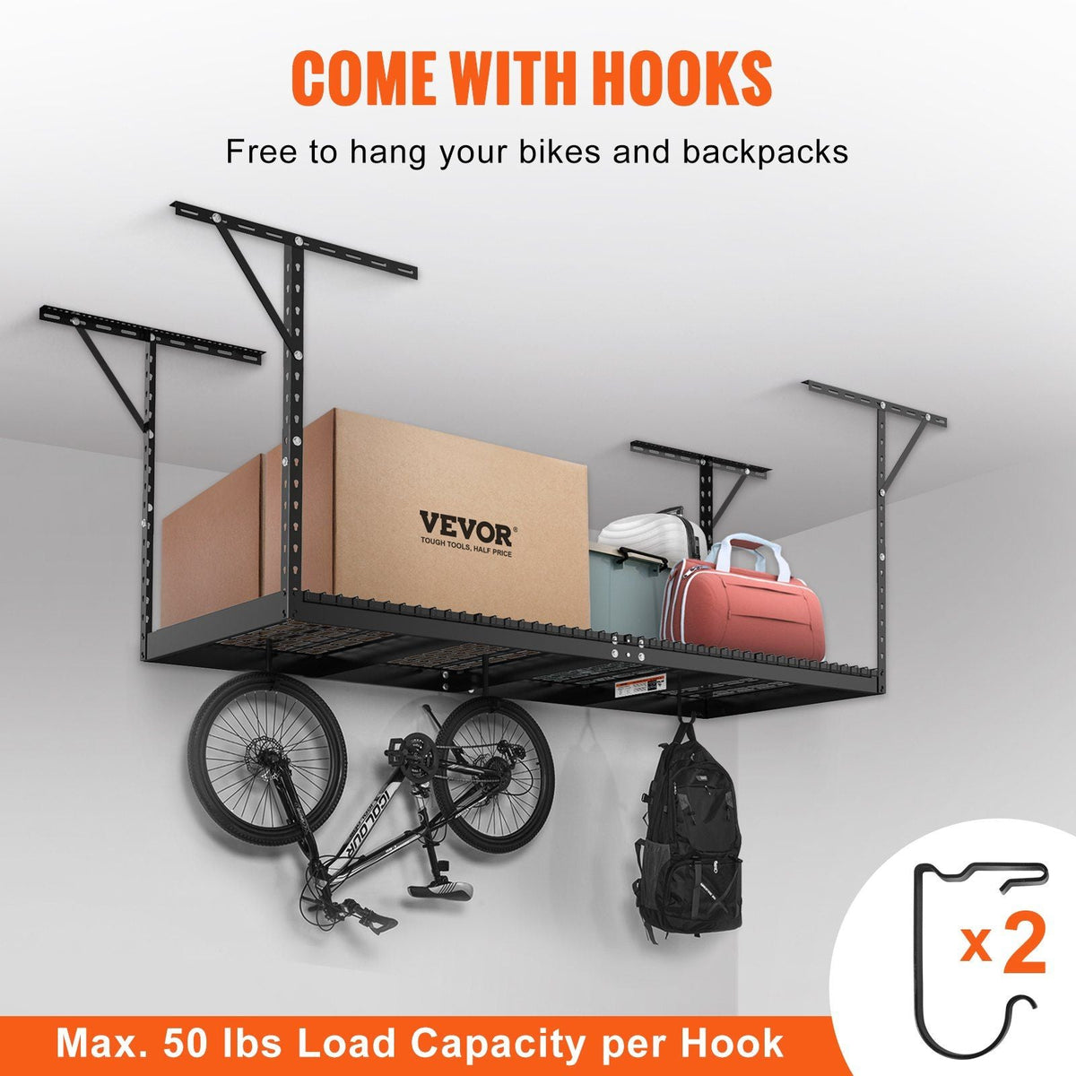 Overhead Garage Storage Rack, 3x8 Garage Ceiling Storage Racks, Heavy Duty Adjustable Cold Rolled Steel Racks for Garage Storage, Organization, 600 lbs Load Capacity, 22''-40"(Black)