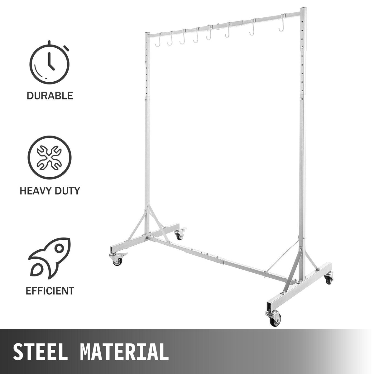 Painting Rack 5ft-7ft Adjustable Height, Automotive Paint Stand 8 Hooks, Auto Body Stand for Hoods Doors, Painting Drying Rack w/ 4 Swiveling Wheels, Paint Rack Stand, Automotive Tools, White