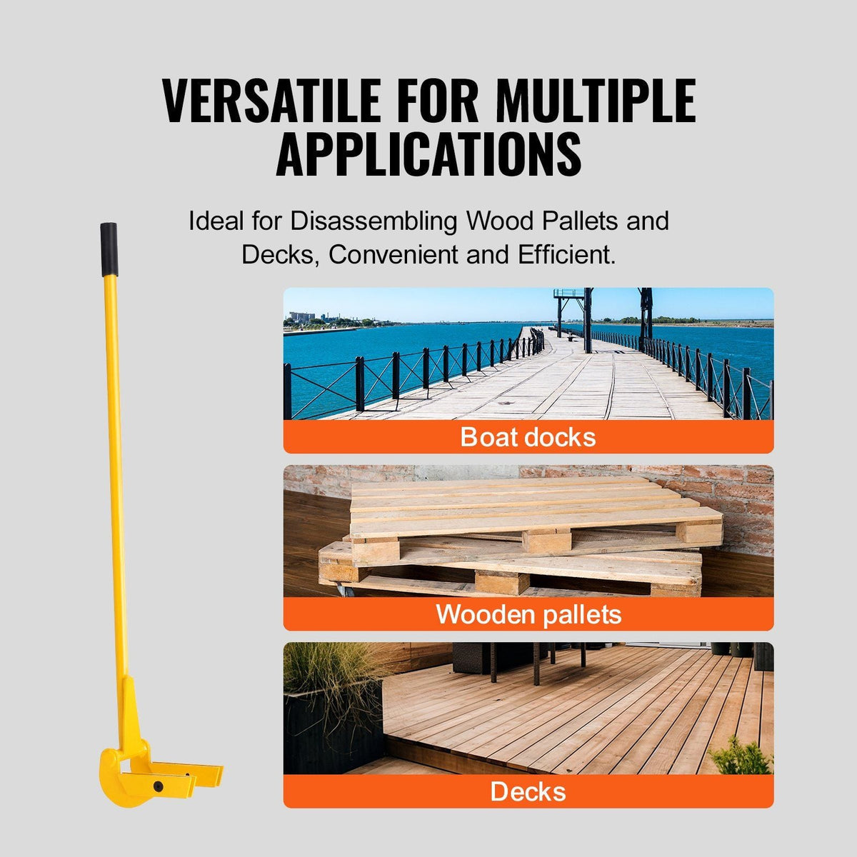 Pallet Buster, 41-Inch Handle, 2000 lbs Weight Capacity, Q235 Carbon Steel, Heavy Duty Deck Wrecker Demolition Wood Pallet Tool Breaker Pry Bar Puller for Efficient and Effortless Board Removal