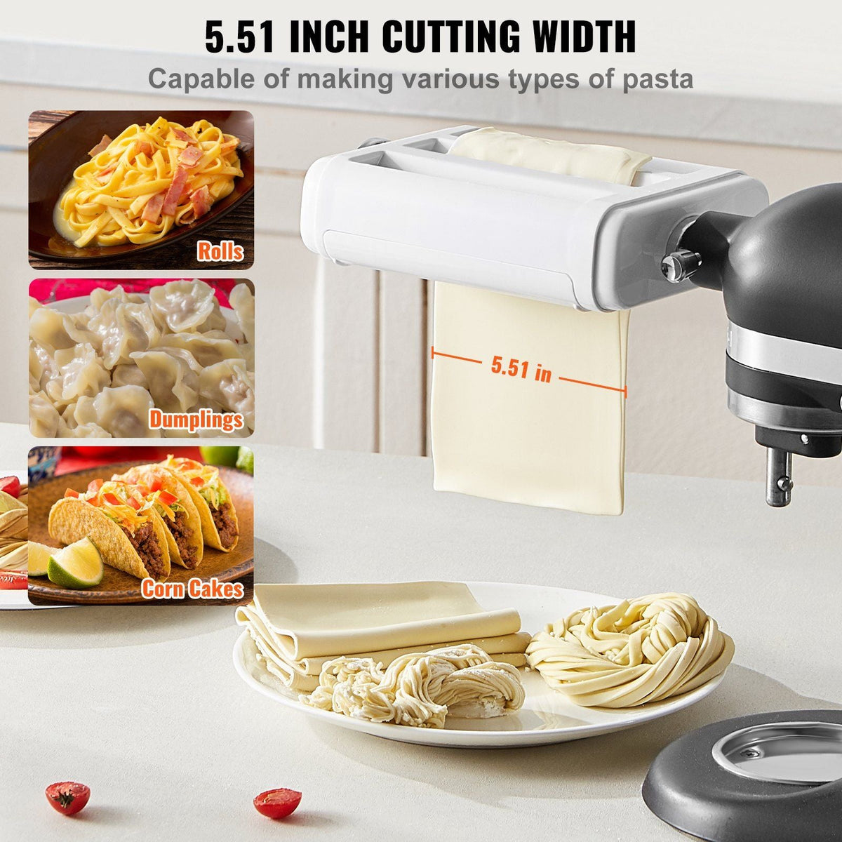 Pasta Attachment for KitchenAid Stand Mixer, 3-IN-1 Stainless Steel Pasta Roller Cutter Set Including Pasta Sheet Roller, Spaghetti and Fettuccine Cutter, 8 Adjustable Thickness Knob Pasta Maker