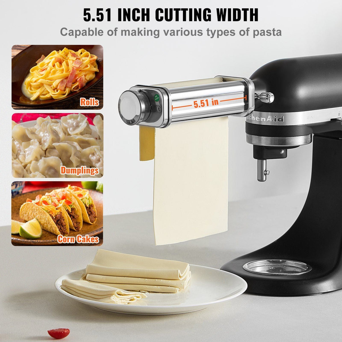 Pasta Attachment for KitchenAid Stand Mixer, Stainless Steel Pasta Sheet Roller Attachment, Pasta Maker Machine Accessory with 8 Adjustable Thickness Knob, KitchenAid Pasta Attachment by