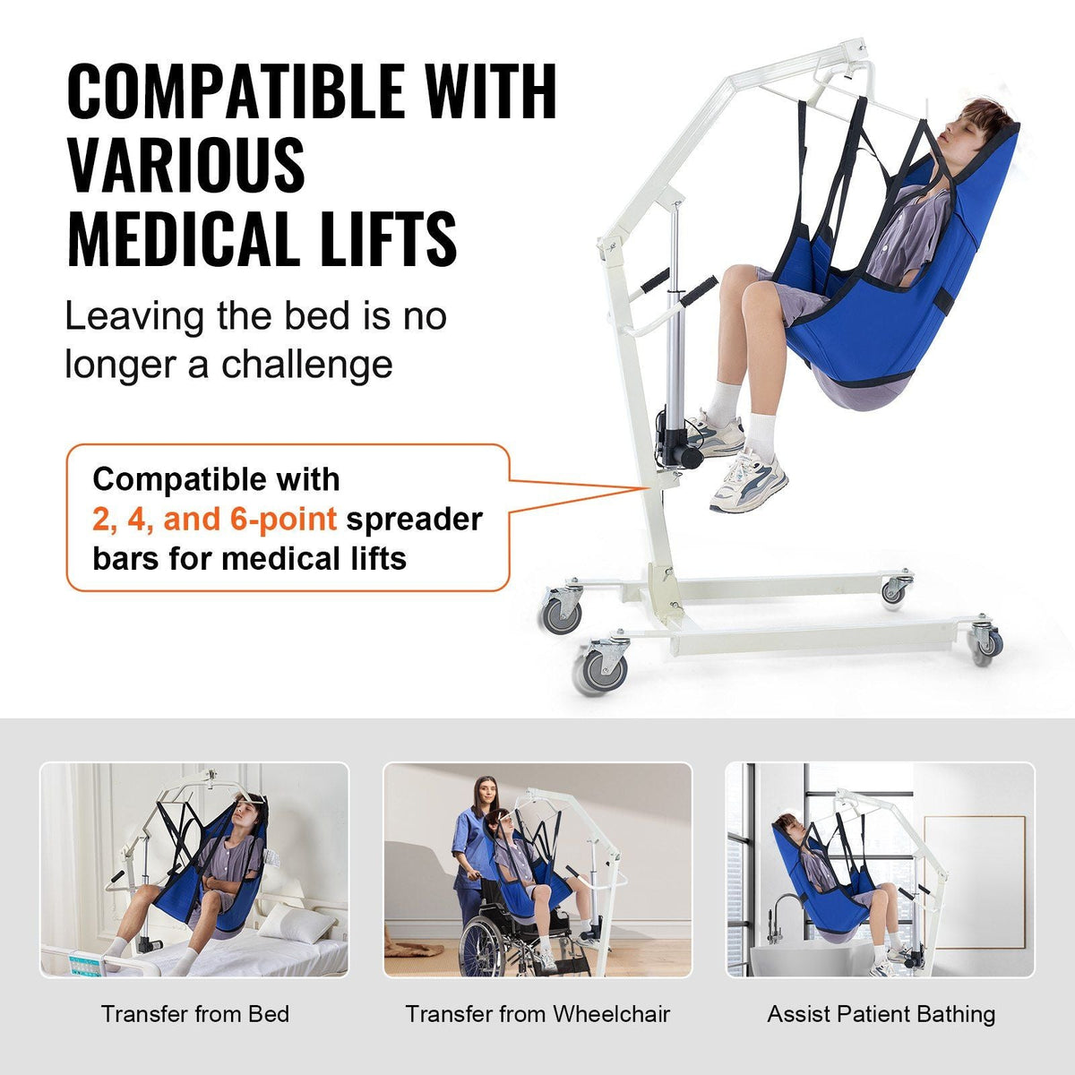 Patient Lift Sling with Head Support Large-Size U Shape Divided Leg Sling