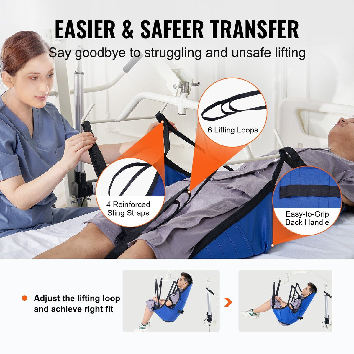 Patient Lift Sling with Head Support Small-Size U Shape Divided Leg Sling