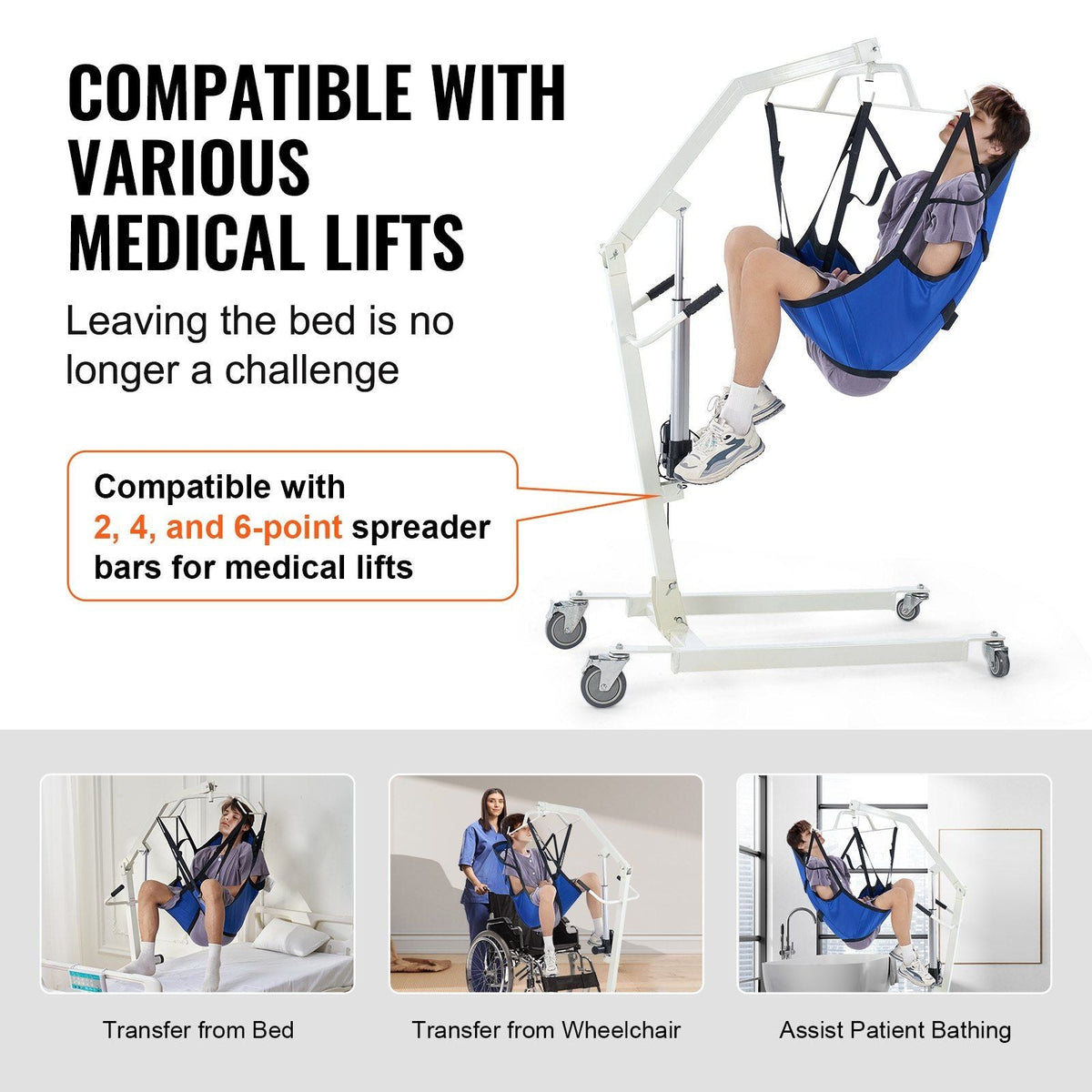 Patient Lift Sling with Head Support Small-Size U Shape Divided Leg Sling