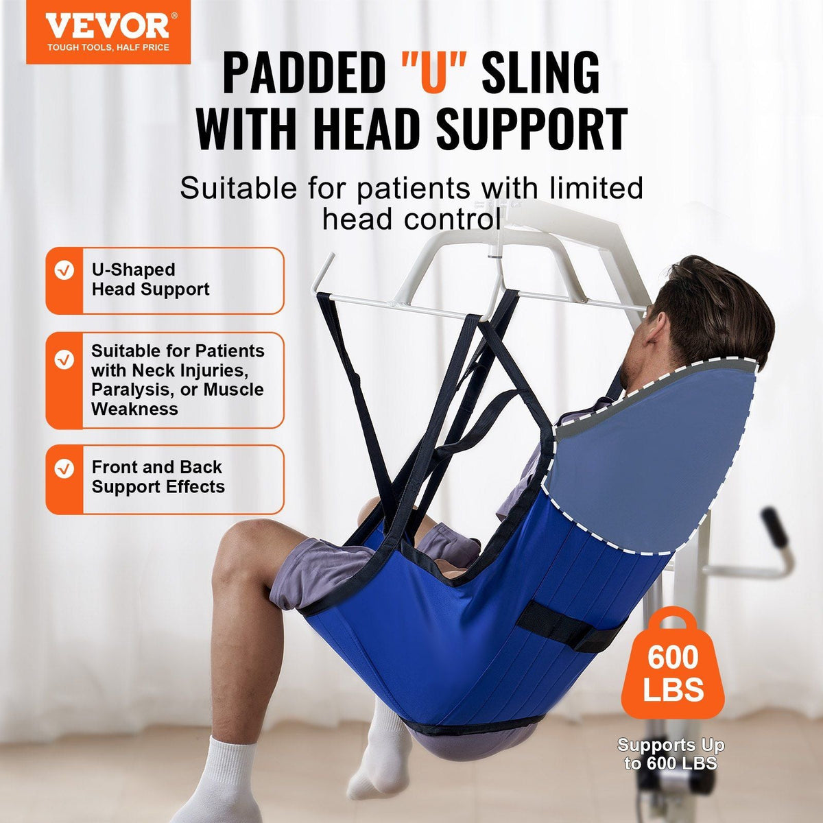 Patient Lift Sling with Head Support Small-Size U Shape Divided Leg Sling
