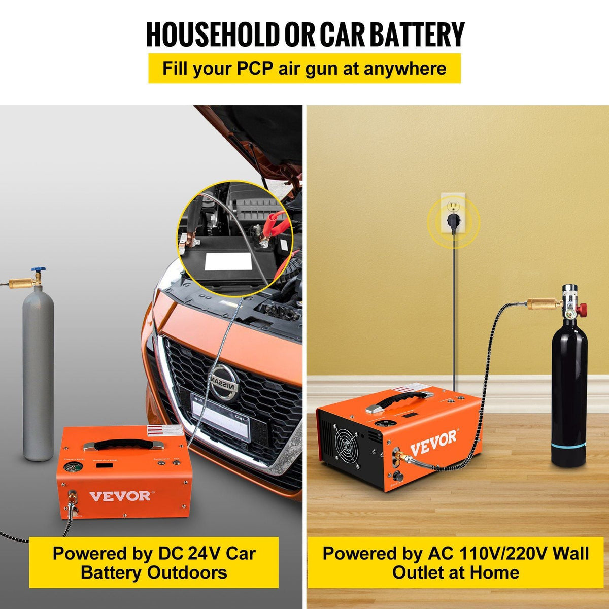 PCP Air Compressor, 4000PSI Portable PCP Compressor, 24V DC 110V/220V AC PCP Compressor Auto-stop, w/Built-in Adapter and Cooling Fan System