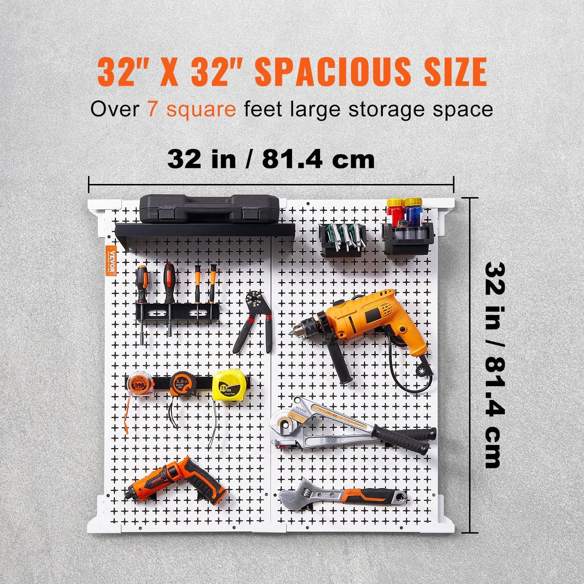 Pegboard Wall Organizer 32" x 32", 330LBS Loading Garage Metal Pegboard Organizer, 2-Pack Wall Mount Tool Storage Peg Boards with Customized Grooves Fit 1/4" and 1/8" Hooks for Warehouse Garage