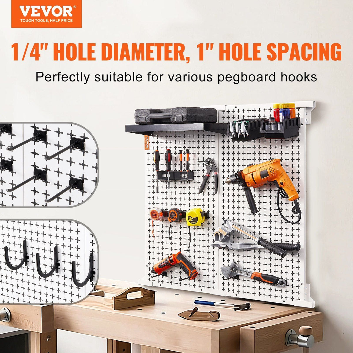 Pegboard Wall Organizer 32" x 32", 330LBS Loading Garage Metal Pegboard Organizer, 2-Pack Wall Mount Tool Storage Peg Boards with Customized Grooves Fit 1/4" and 1/8" Hooks for Warehouse Garage