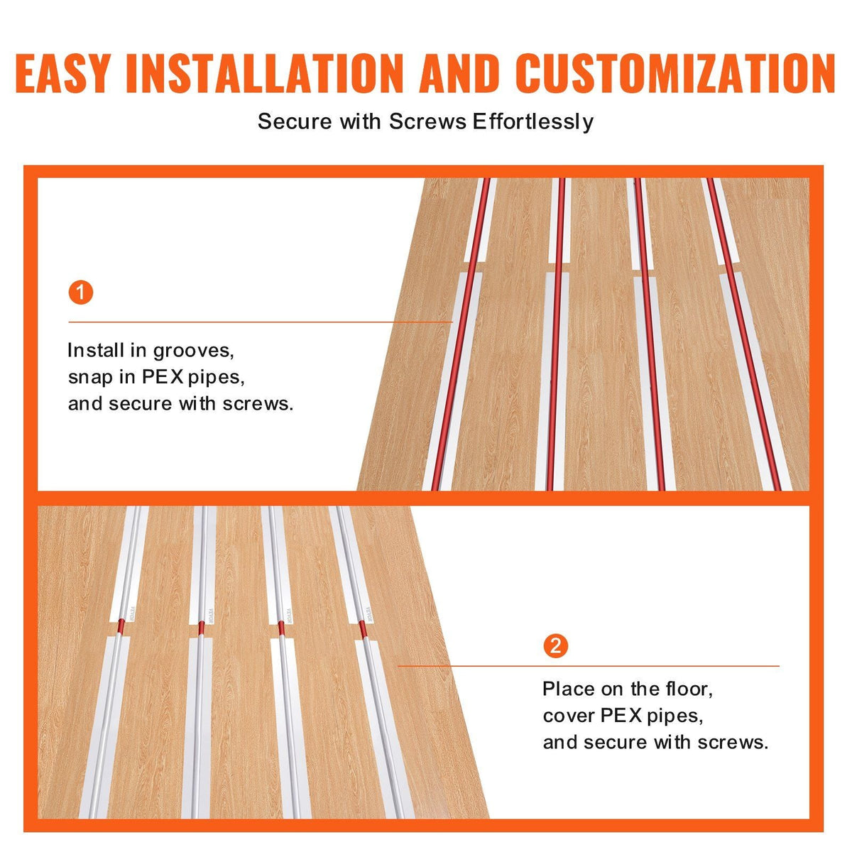 PEX Heat Transfer Plates 4 ft, Radiant Heat Plates for 3/4" PEX Pipe, Durable Aluminum & Easy Trimming and Install Underfloor Heat Tubing Plates, Perfect for Wooden Floors (100pcs)