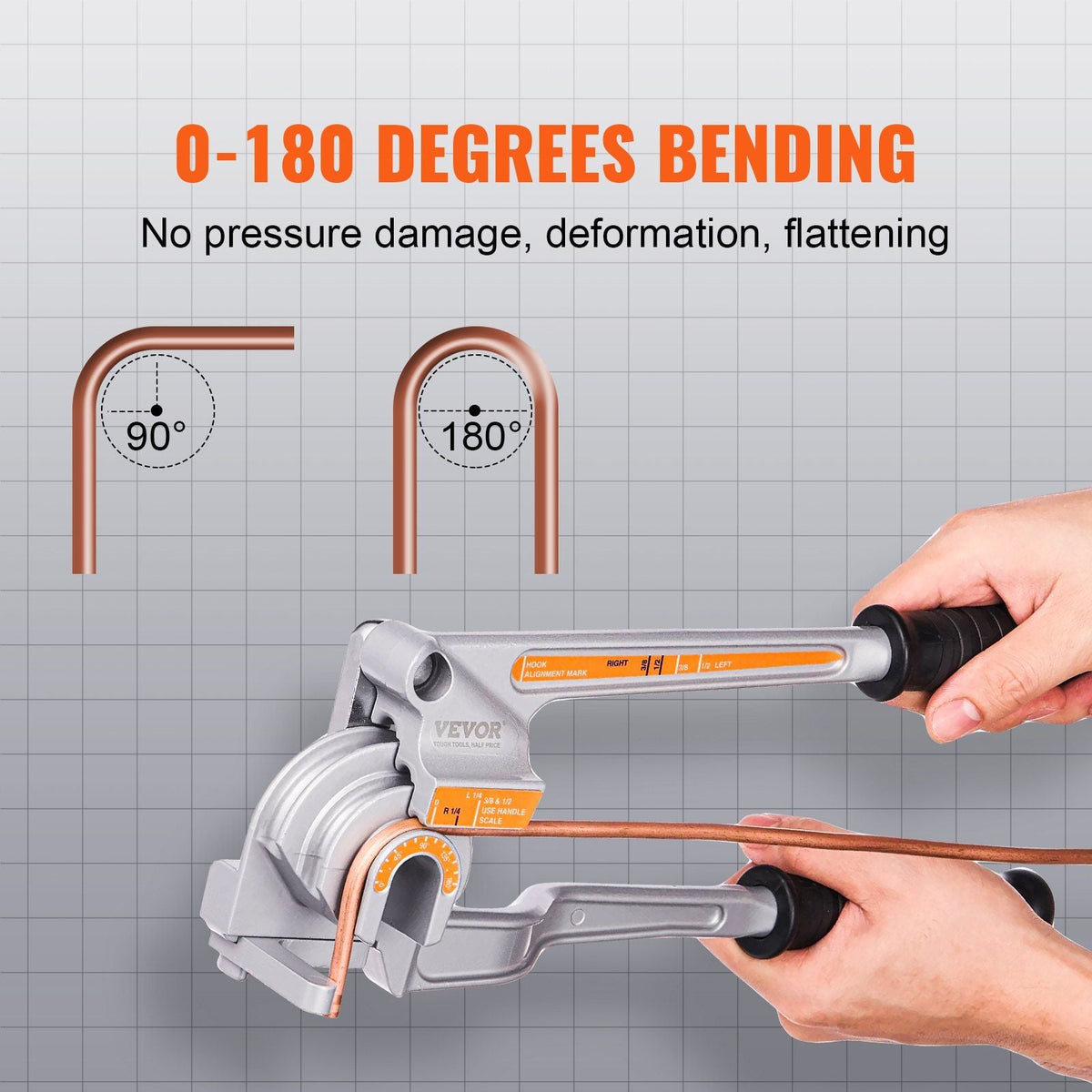 Pipe Tube Bender, 1/4", 3/8", 1/2" OD, 3 in 1 Manual Level Tube Bender, 180° Copper Aluminum Pipes Bending Tools for HVAC Air Conditioning Refrigerator Repair