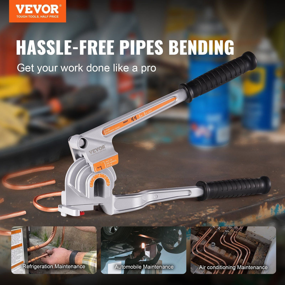 Pipe Tube Bender, 1/4", 3/8", 1/2" OD, 3 in 1 Manual Level Tube Bender, 180° Copper Aluminum Pipes Bending Tools for HVAC Air Conditioning Refrigerator Repair