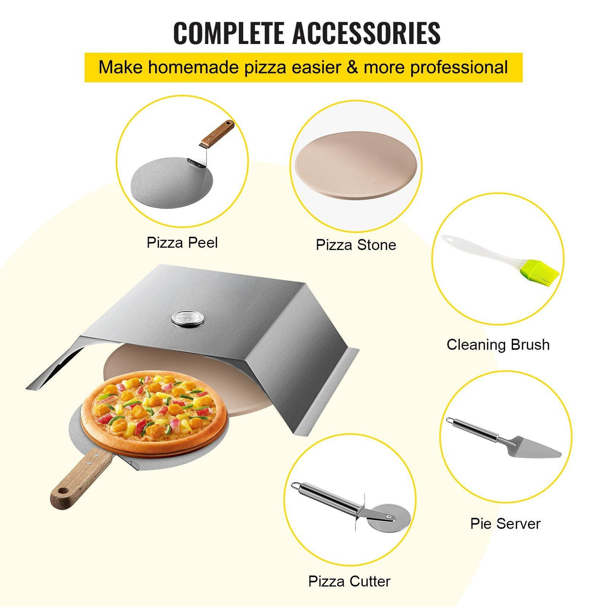 Pizza Oven Kit, Stainless Steel Grill Pizza Oven, Pizza Maker Kit for Most 22" Charcoal Grilll, Grill Pizza Oven Kit Including Pizza Chamber, 13" Round Pizza Stone, 10 x 11.8 inch Pizza Peel