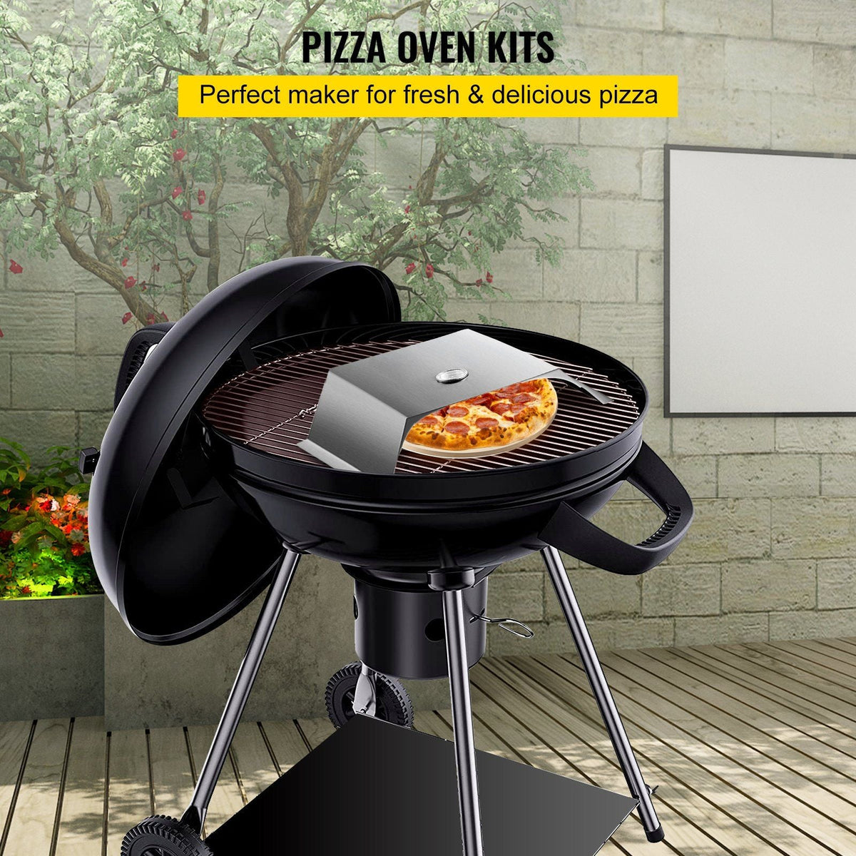 Pizza Oven Kit, Stainless Steel Grill Pizza Oven, Pizza Maker Kit for Most 22" Charcoal Grilll, Grill Pizza Oven Kit Including Pizza Chamber, 13" Round Pizza Stone, 10 x 11.8 inch Pizza Peel