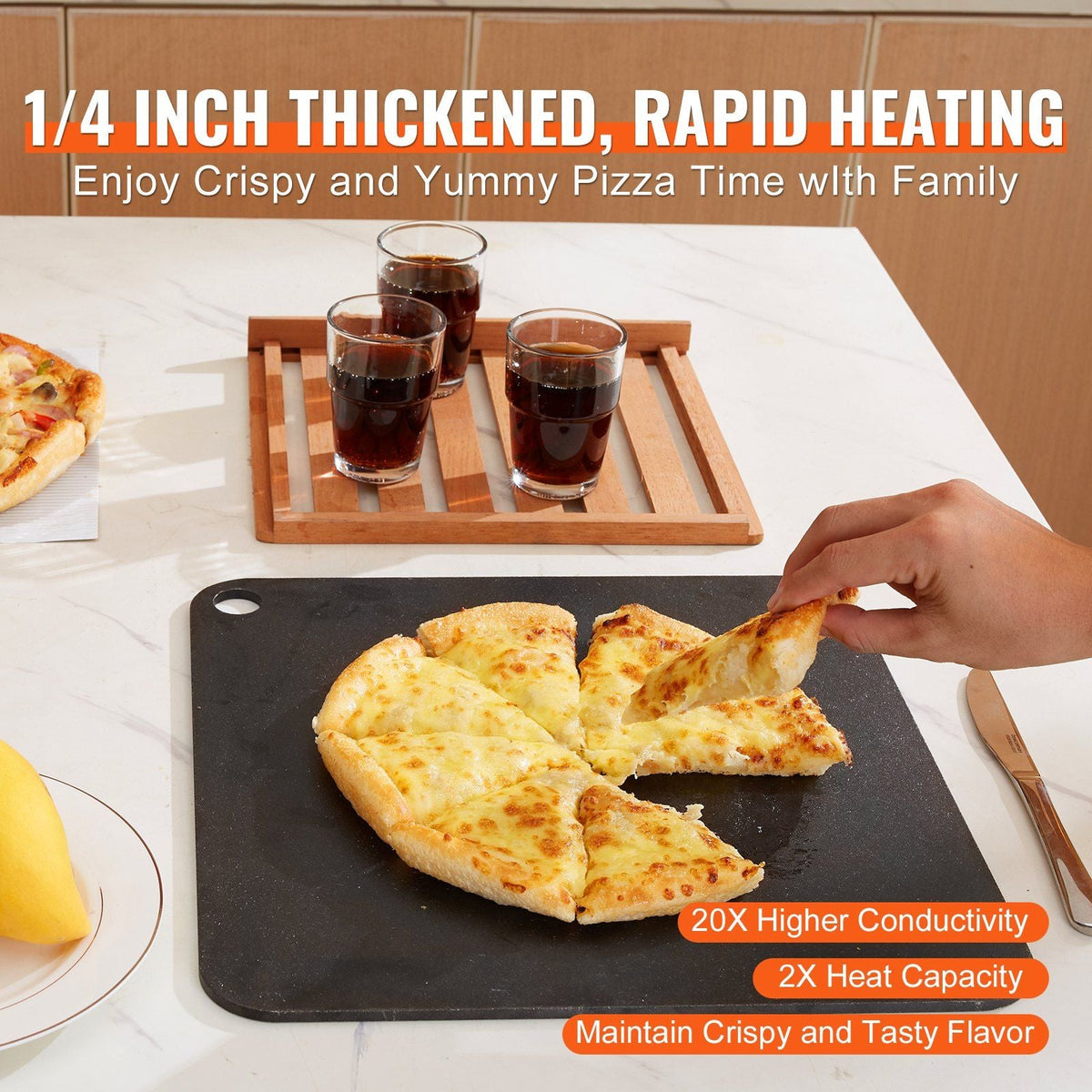 Pizza Steel, 13.5" x 10" x 1/4" Pizza Steel Plate for Oven, Pre-Seasoned Carbon Steel Pizza Baking Stone with 20X Higher Conductivity, Heavy Duty Pizza Pan for Outdoor Grill, Indoor Oven