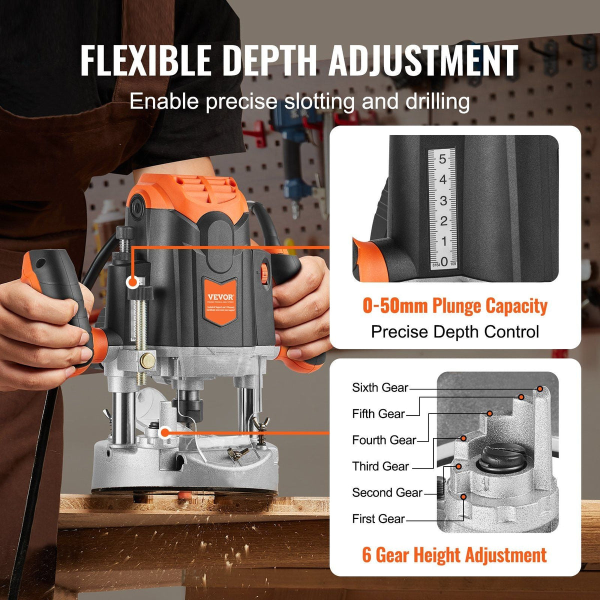 Plunge Router, 3-1/4 HP, 120V, 12000-23000 RPM Variable Speed, Electronic Plunge Base Router, Plunge Woodworking Router Kit with Carry Case, Parallel Guide, Straight Guide, 1/4" Collet Cone Set