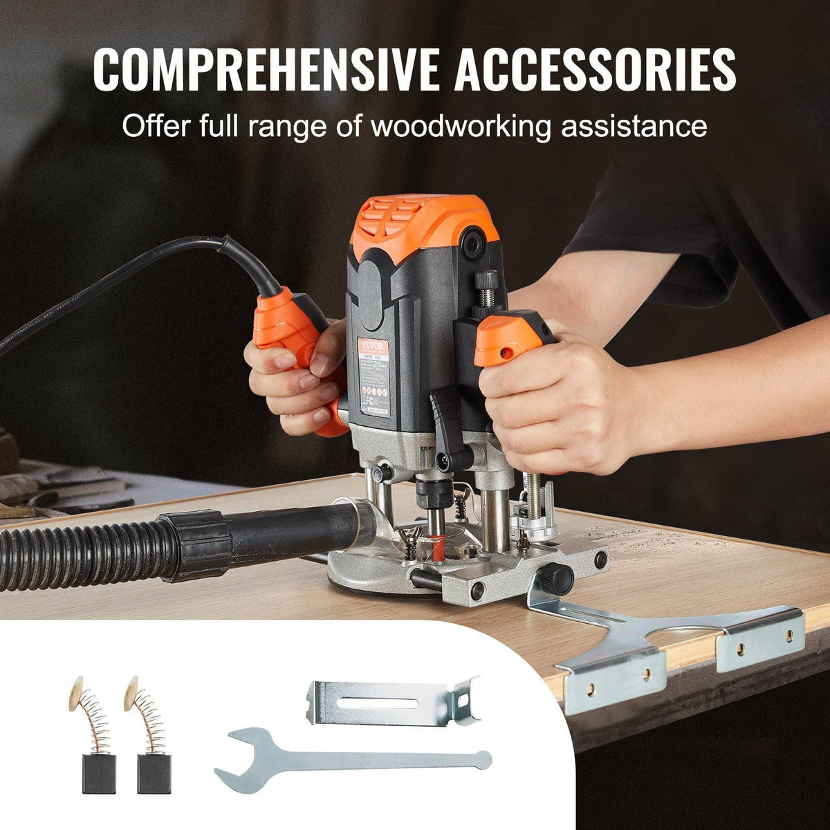 Plunge Router, 3-1/4 HP, 120V, 12000-23000 RPM Variable Speed, Electronic Plunge Base Router, Plunge Woodworking Router Kit with Carry Case, Parallel Guide, Straight Guide, 1/4" Collet Cone Set