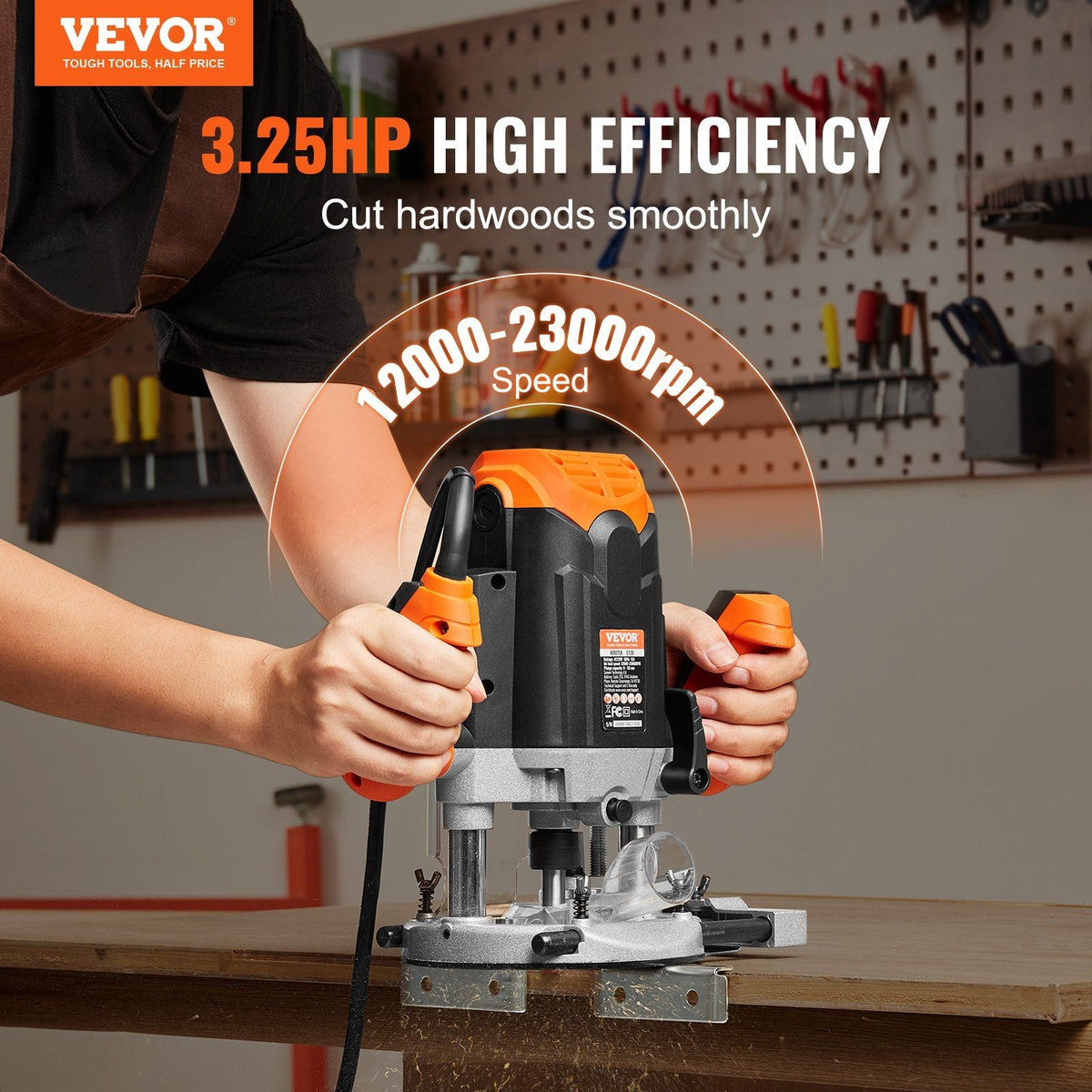 Plunge Router, 3-1/4 HP, 120V, 12000-23000 RPM Variable Speed, Electronic Plunge Base Router, Plunge Woodworking Router Kit with Carry Case, Parallel Guide, Straight Guide, 1/4" Collet Cone Set