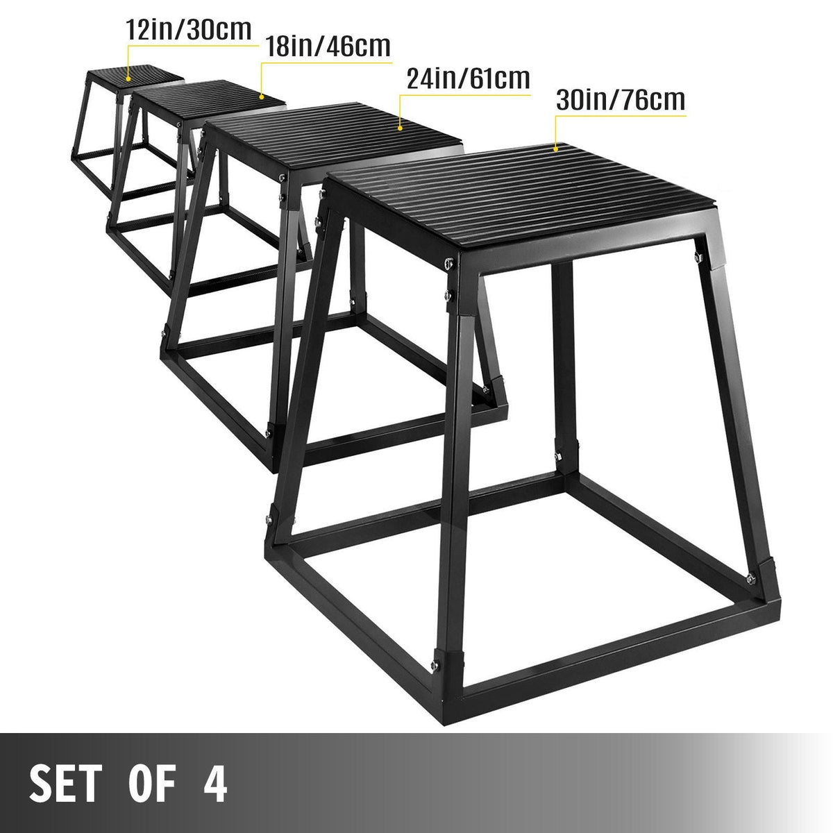 Plyometric Platforms 4 PCS Set (12", 18", 24", 30"), Plyometric Jump Box Plyometric Training Jump Squat Box Fitness Box Set for Jump Exercise Fit Training Black