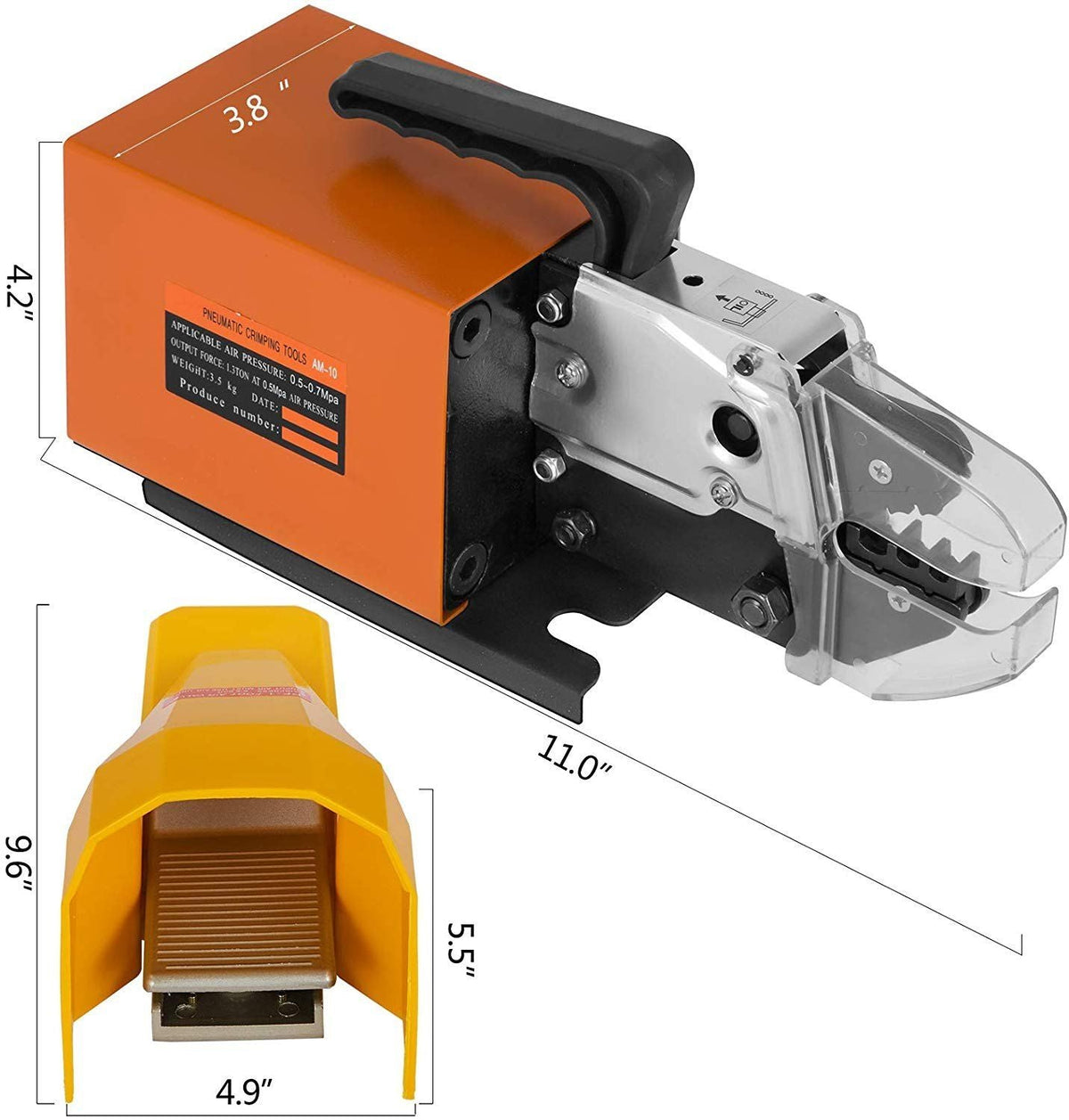 Pneumatic Crimping Tool Am-10, Air Powered Wire Terminal Crimping Machine Crimping Up To 16mm2, Pneumatic Crimper Plier Machine with 15 Sets Of Dies for Many Kinds of Terminals