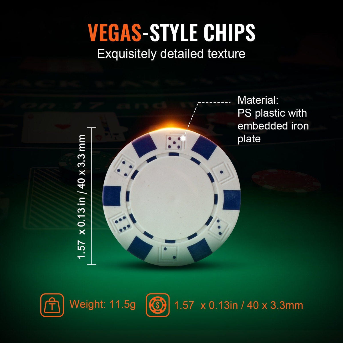 Poker Chip Set, 200-Piece Poker Set, Complete Poker Playing Game Set with Aluminum Carrying Case, 11.5 Gram Casino Chips, Cards, Buttons and Dices, for Texas Hold'em, Blackjack, Gambling