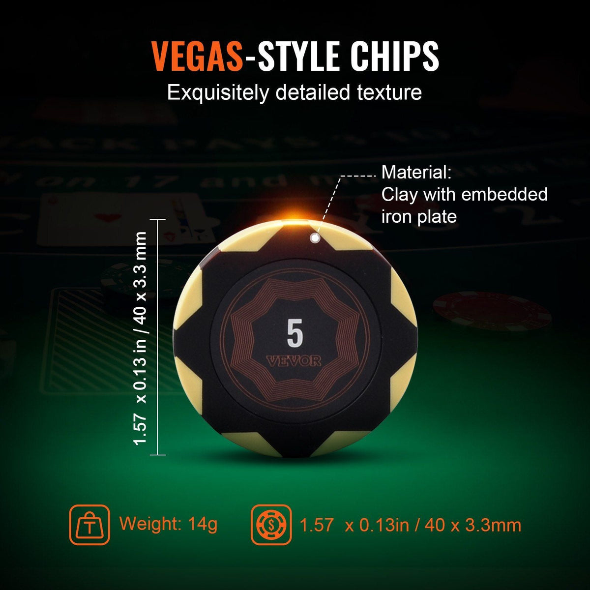 Poker Chip Set, 300-Piece Poker Set, Complete Poker Playing Game Set with Carrying Case, Heavyweight 14 Gram Casino Clay Chips, Cards, Buttons and Dices, for Texas Hold'em, Blackjack, Gambling
