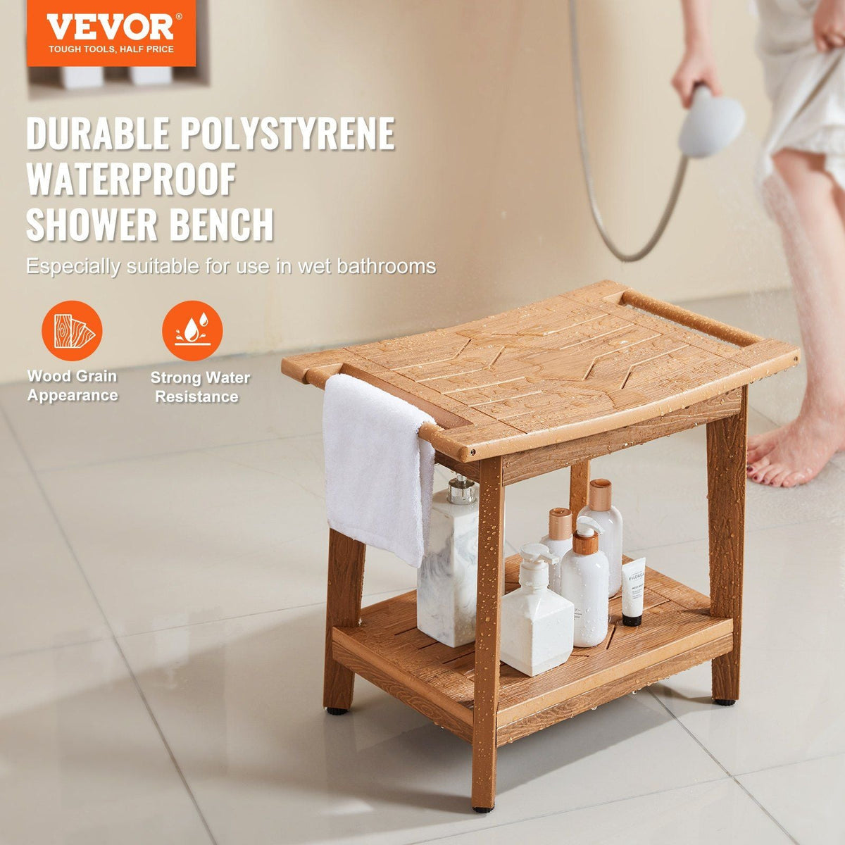 Poly Lumber Shower Bench 21 x 14 x 18.5 in Shower Stool Chair for Bathroom