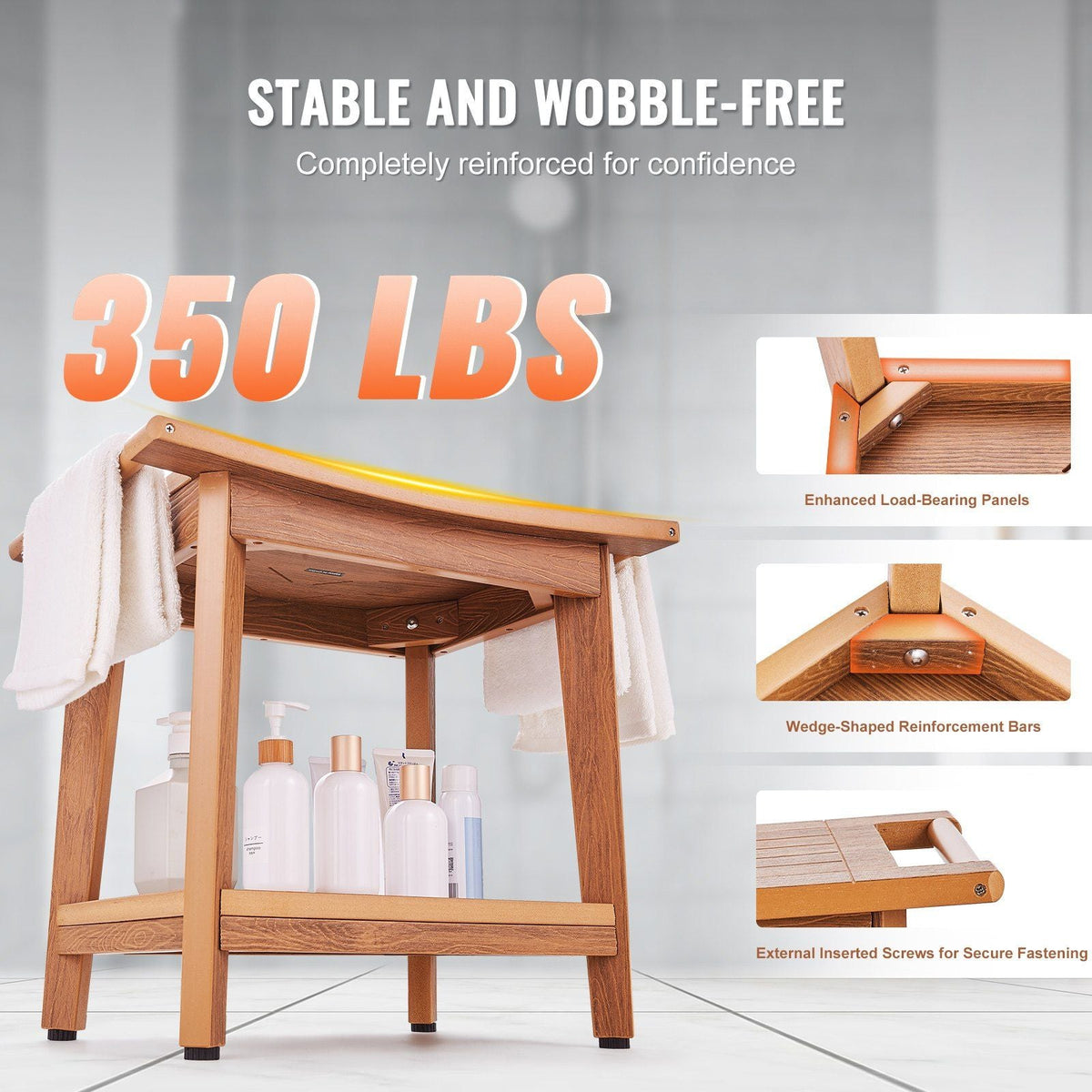 Poly Lumber Shower Bench 21 x 14 x 18.5 in Shower Stool Chair for Bathroom