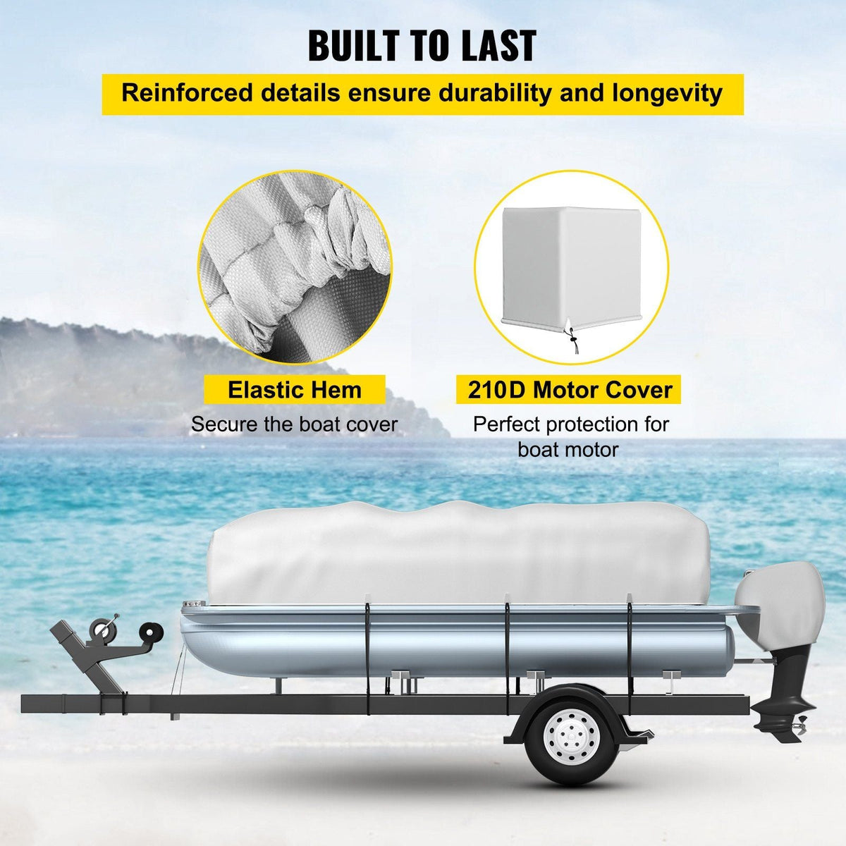 Pontoon Boat Cover, Fit for 21'-24' Boat, Heavy Duty 600D Marine Grade Oxford Fabric, UV Resistant Waterproof Trailerable Boat Cover w/ 7 Wind-Proof Straps, Gray