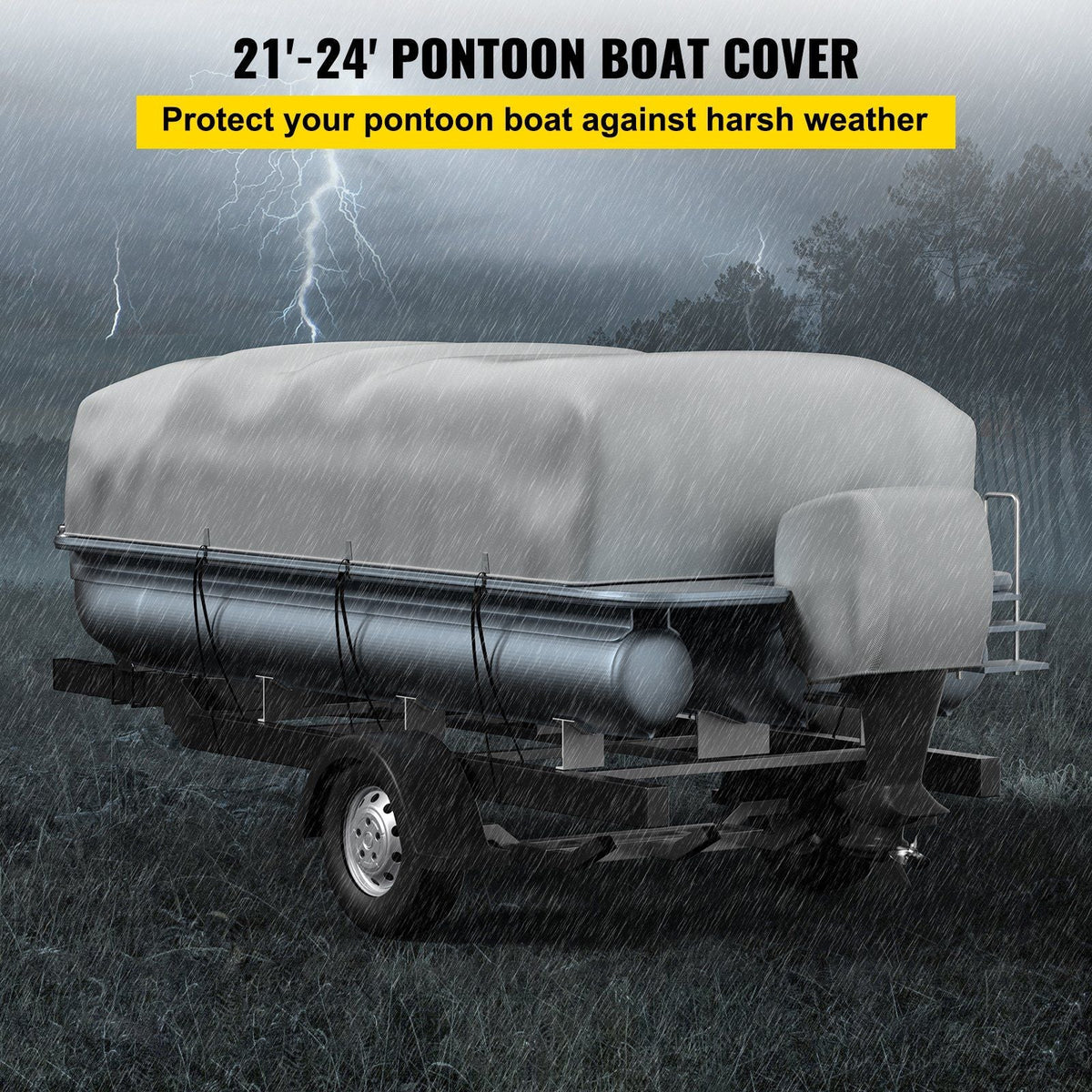 Pontoon Boat Cover, Fit for 21'-24' Boat, Heavy Duty 600D Marine Grade Oxford Fabric, UV Resistant Waterproof Trailerable Boat Cover w/ 7 Wind-Proof Straps, Gray