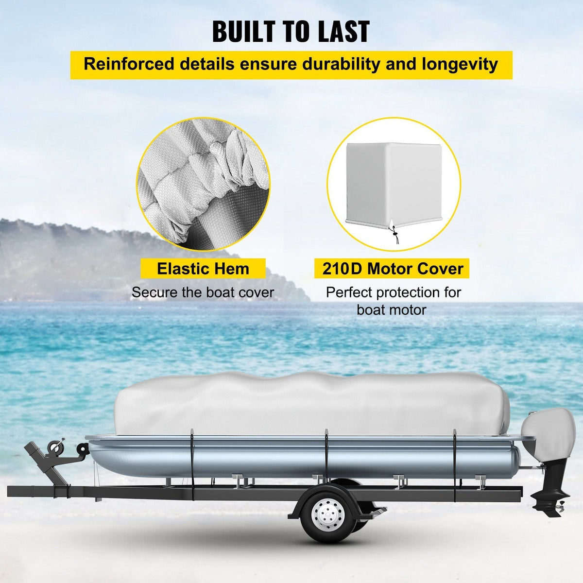 Pontoon Boat Cover, Fit for 25'-28' Boat, Heavy Duty 600D Marine Grade Oxford Fabric, UV Resistant Waterproof Trailerable Boat Cover w/ 2 Support Poles and 7 Wind-Proof Straps, Gray