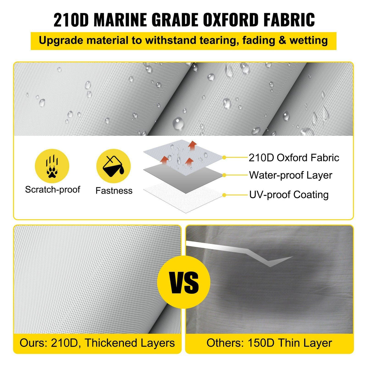 Pontoon Boat Cover, Fit for 25'-28' Boat, Heavy Duty 600D Marine Grade Oxford Fabric, UV Resistant Waterproof Trailerable Boat Cover w/ 2 Support Poles and 7 Wind-Proof Straps, Gray