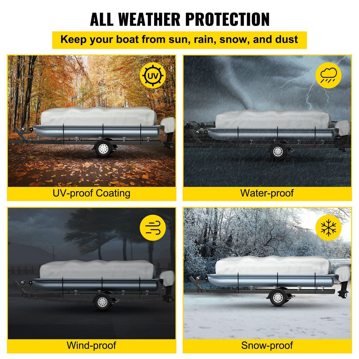 Pontoon Boat Cover, Fit for 25'-28' Boat, Heavy Duty 600D Marine Grade Oxford Fabric, UV Resistant Waterproof Trailerable Boat Cover w/ 2 Support Poles and 7 Wind-Proof Straps, Gray
