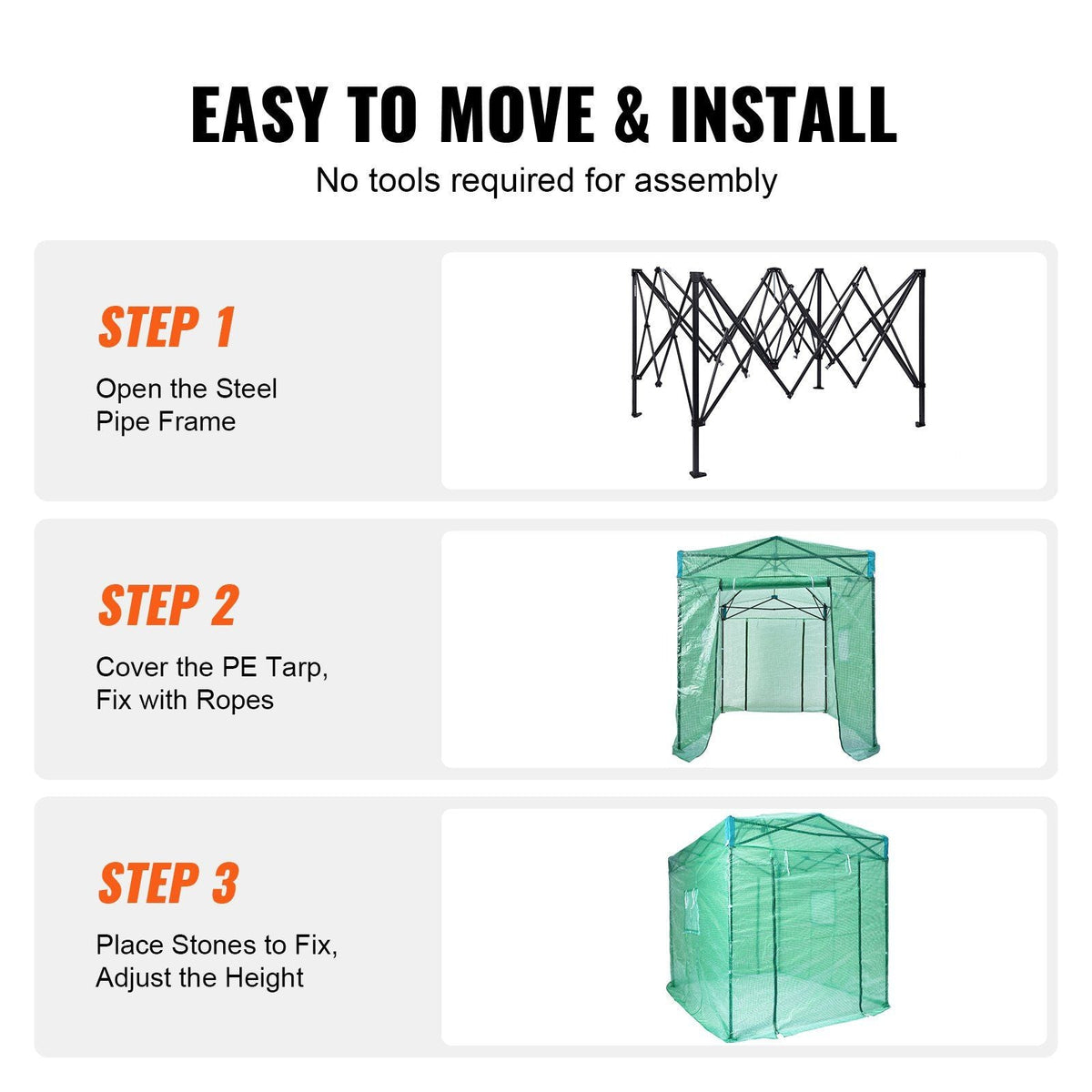 Pop Up Greenhouse, 8'x 6'x 7.5' Pop-up Green House, Set Up in Minutes, High Strength PE Cover with Doors & Windows and Powder-Coated Steel Frame, Suitable for Planting and Storage, Green