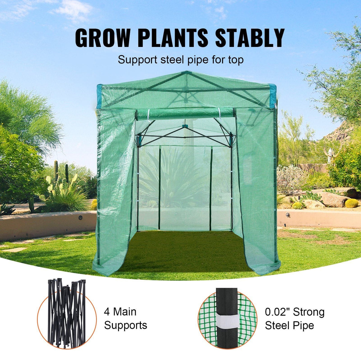 Pop Up Greenhouse, 8'x 6'x 7.5' Pop-up Green House, Set Up in Minutes, High Strength PE Cover with Doors & Windows and Powder-Coated Steel Frame, Suitable for Planting and Storage, Green