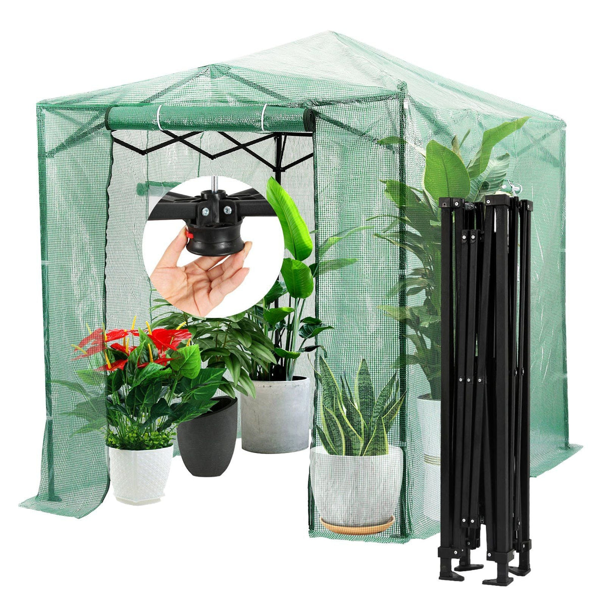Pop Up Greenhouse, 8'x 6'x 7.5' Pop-up Green House, Set Up in Minutes, High Strength PE Cover with Doors & Windows and Powder-Coated Steel Frame, Suitable for Planting and Storage, Green