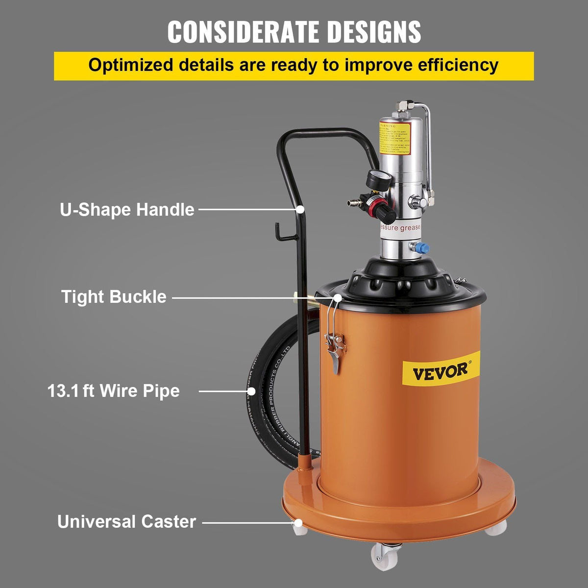 Portable 20L Grease Pump Set Electric 5 Gallon Air Operated Grease Pump with 20FT High Pressure Hydraulic Hose