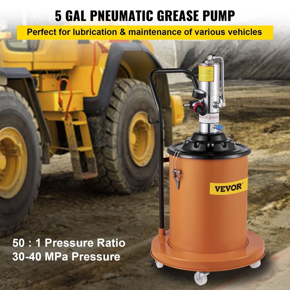 Portable 20L Grease Pump Set Electric 5 Gallon Air Operated Grease Pump with 20FT High Pressure Hydraulic Hose