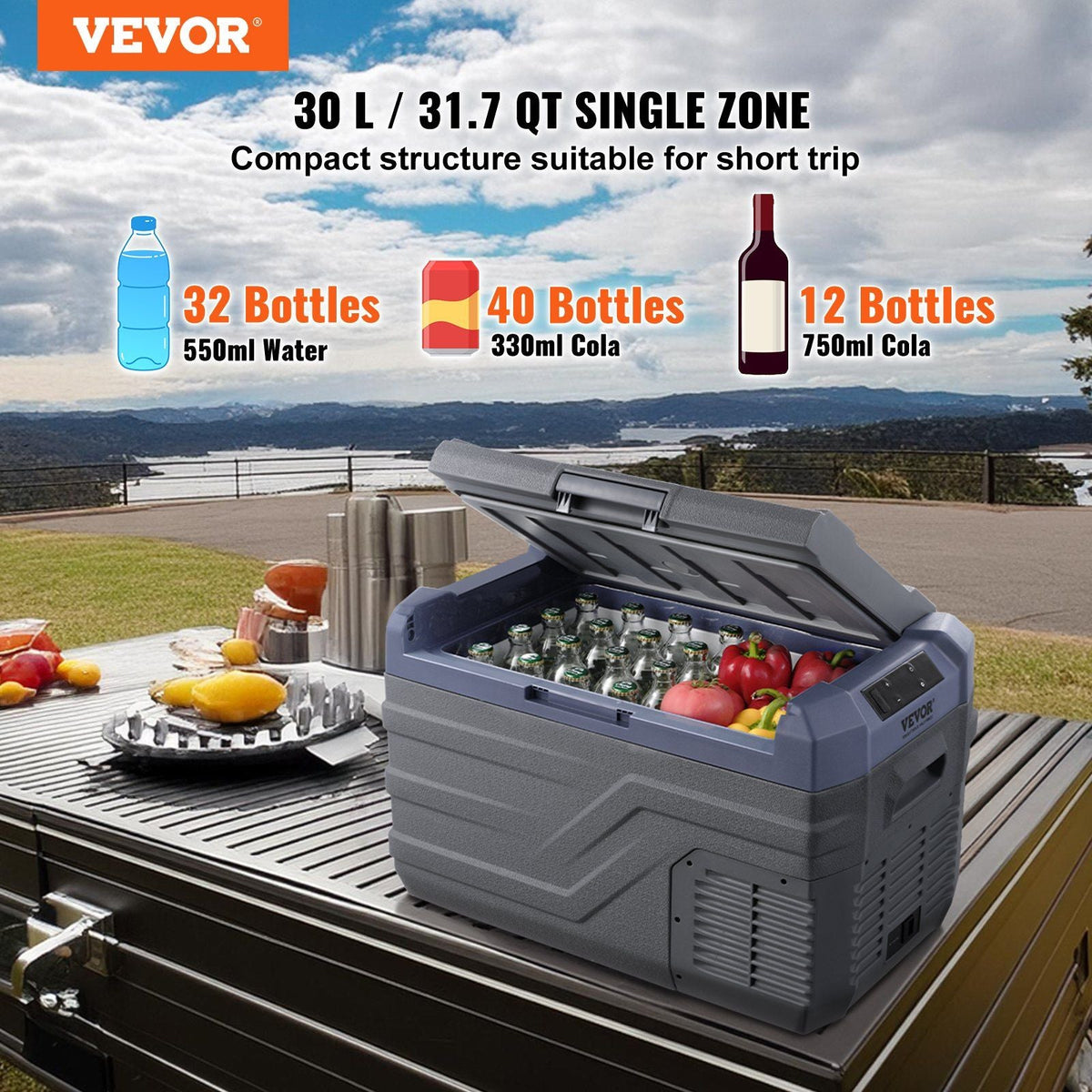 Portable Car Refrigerator Freezer Compressor 30 L Single Zone for Car Home