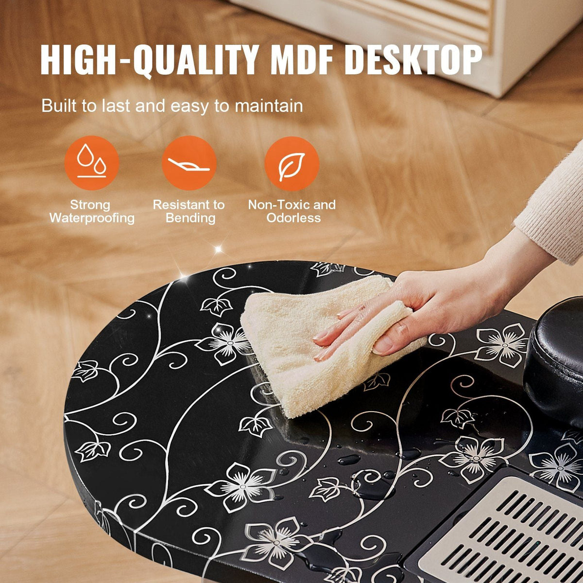 Portable Manicure Table, Foldable Nail Table with Electric Dust Collector, Moveable Nail Tech Desk & 4 Wheels, 3 Dust Bags, Bendable LED Lamp, MDF Nail Art Workstation for Home Spa Beauty Salon