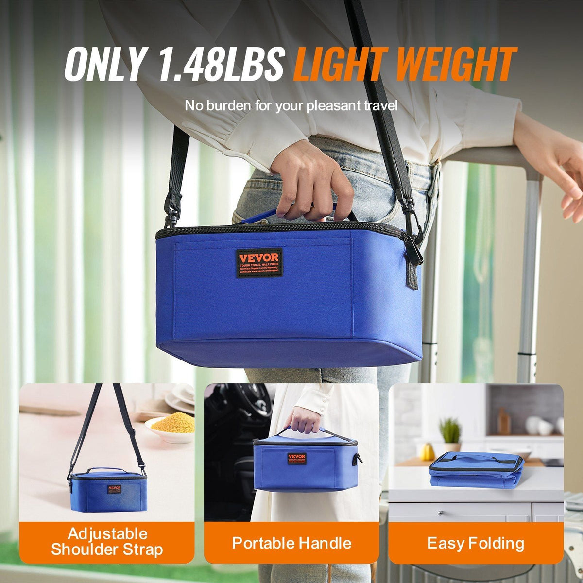 Portable Oven, 110V Home/Office Food Warmer, 80W (Max 100W) Portable Mini Personal Microwave, 2QT Electric Heated Lunch Box, Compatible with Glass, Ceramic, Foil Container (Blue)