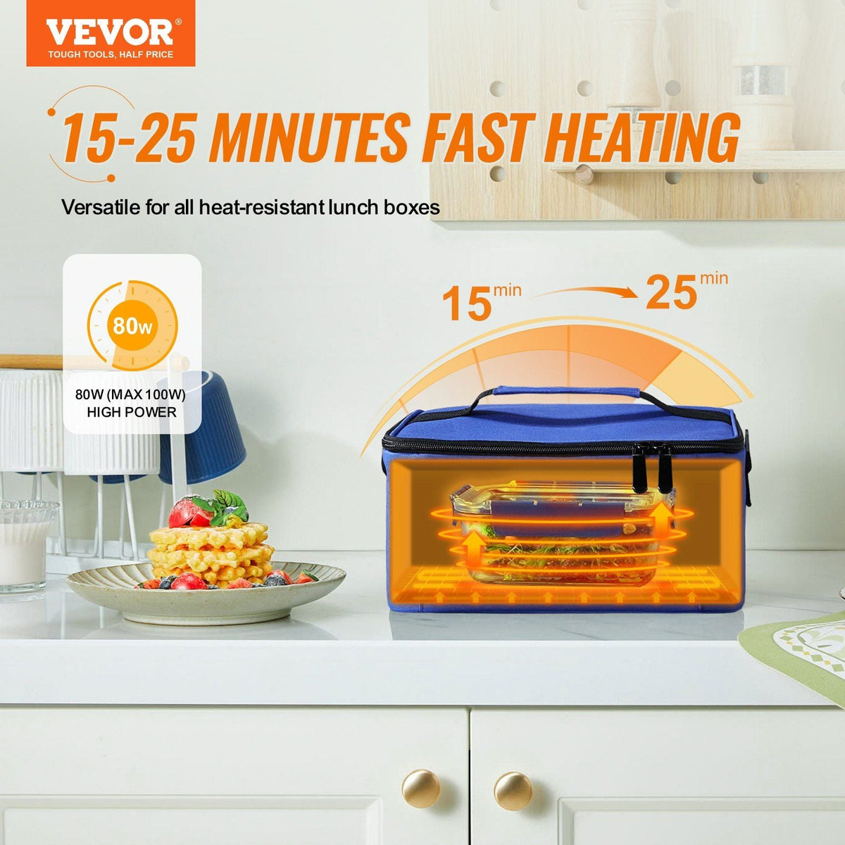 Portable Oven, 110V Home/Office Food Warmer, 80W (Max 100W) Portable Mini Personal Microwave, 2QT Electric Heated Lunch Box, Compatible with Glass, Ceramic, Foil Container (Blue)