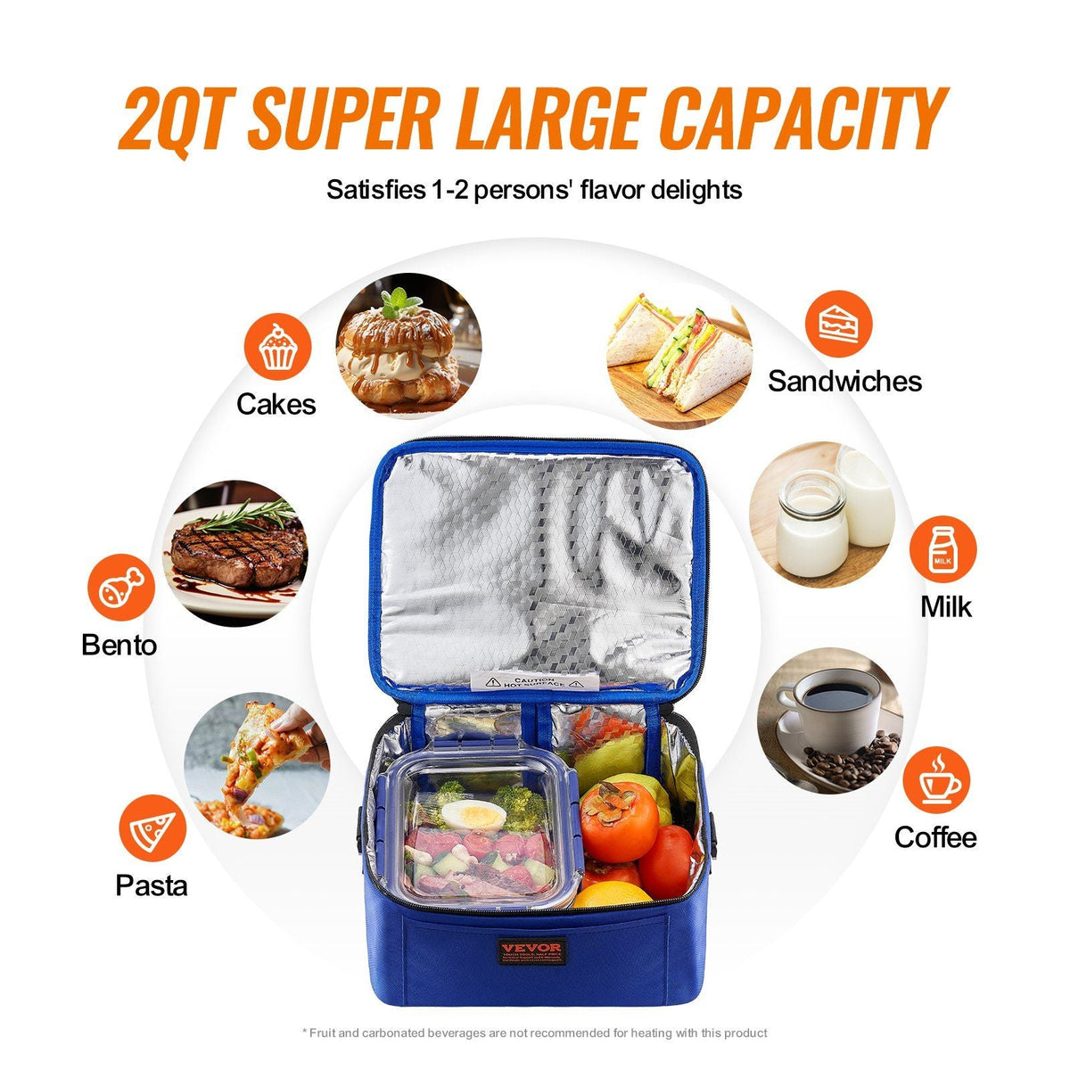 Portable Oven, 110V Home/Office Food Warmer, 80W (Max 100W) Portable Mini Personal Microwave, 2QT Electric Heated Lunch Box, Compatible with Glass, Ceramic, Foil Container (Blue)