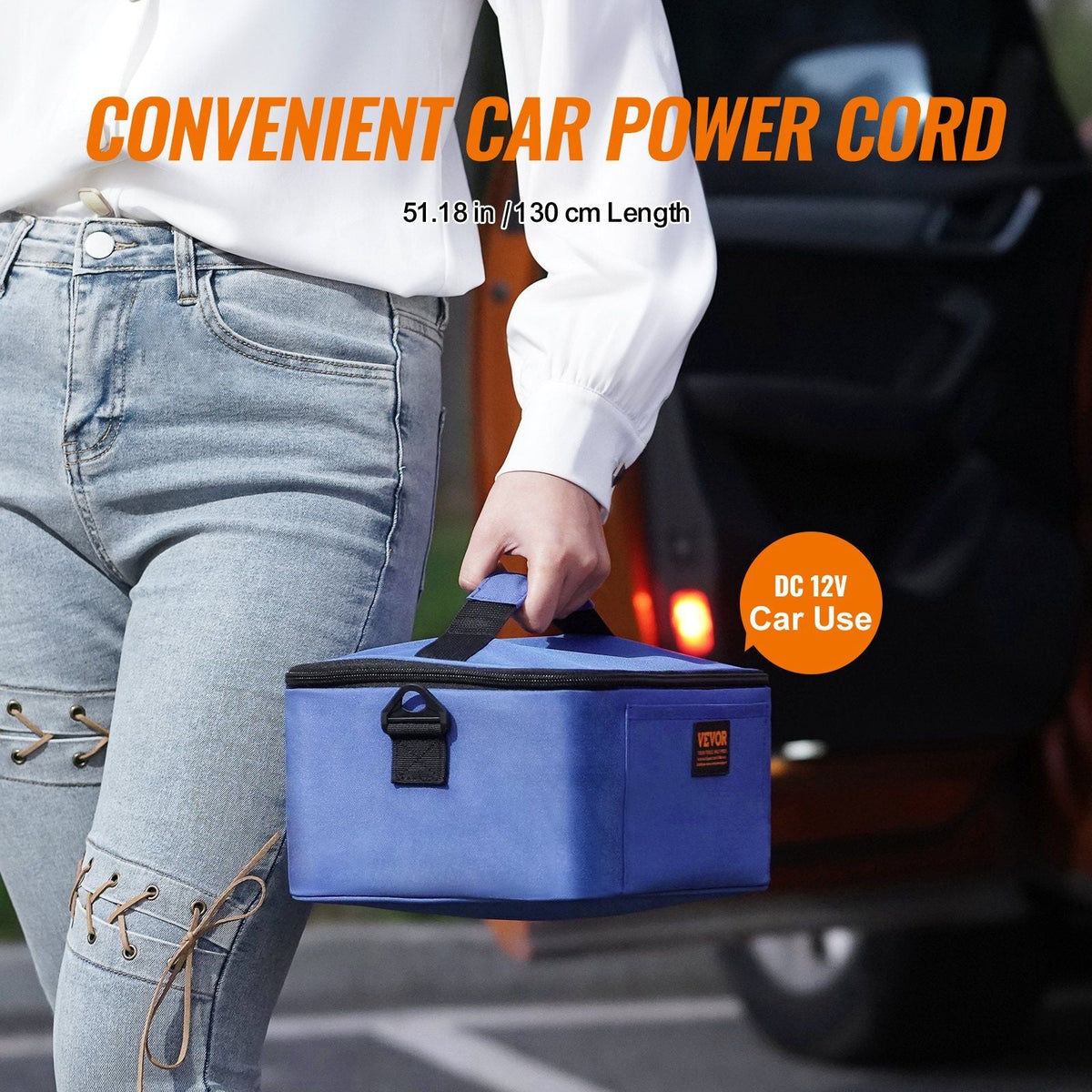 Portable Oven, 12V Car Food Warmer, 2QT 55W Portable Mini Personal Microwave, Electric Heated Lunch Box for Camping, Travel, Compatible with Glass, Ceramic, Foil Containers (Blue)