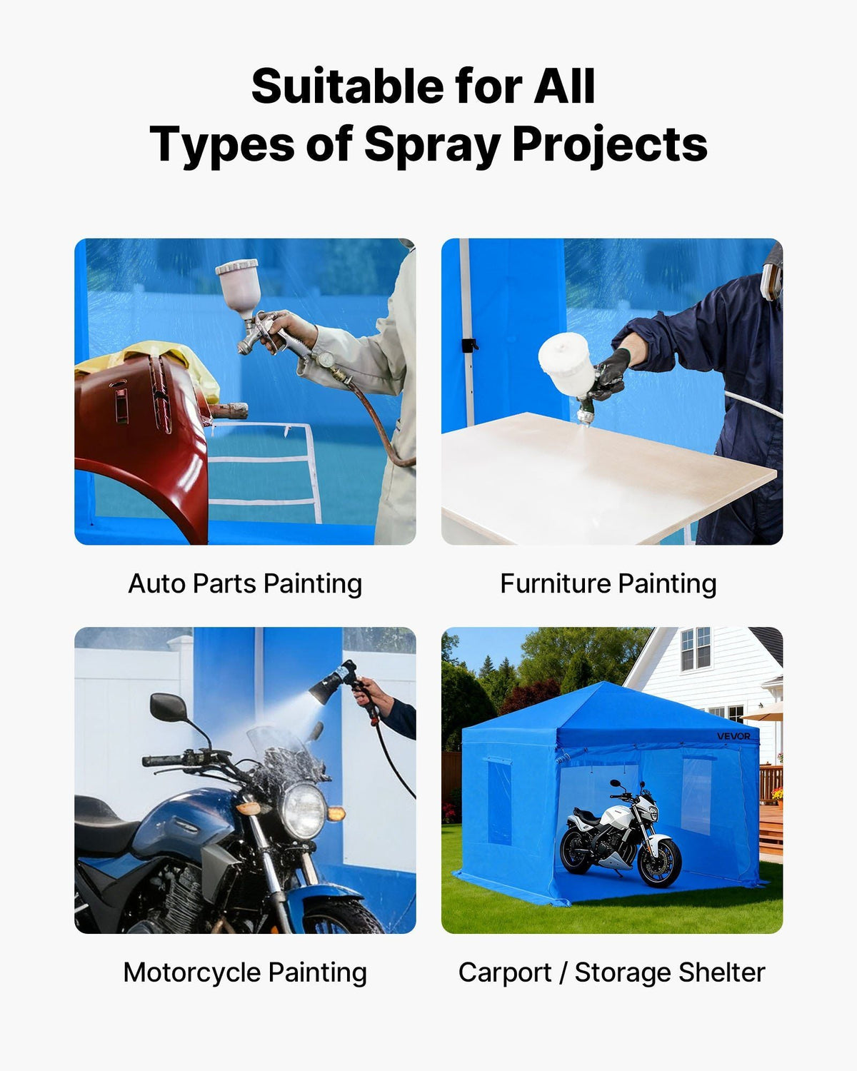 Portable Paint Booth Tent, 115.35 x 115.35 x 71.26 inch Portable Garage Spray Tent, Waterproof Spray Booth with Foldable Frame Design & 2 Mesh Side Windows for Auto Parts, Furniture, Motorcycle