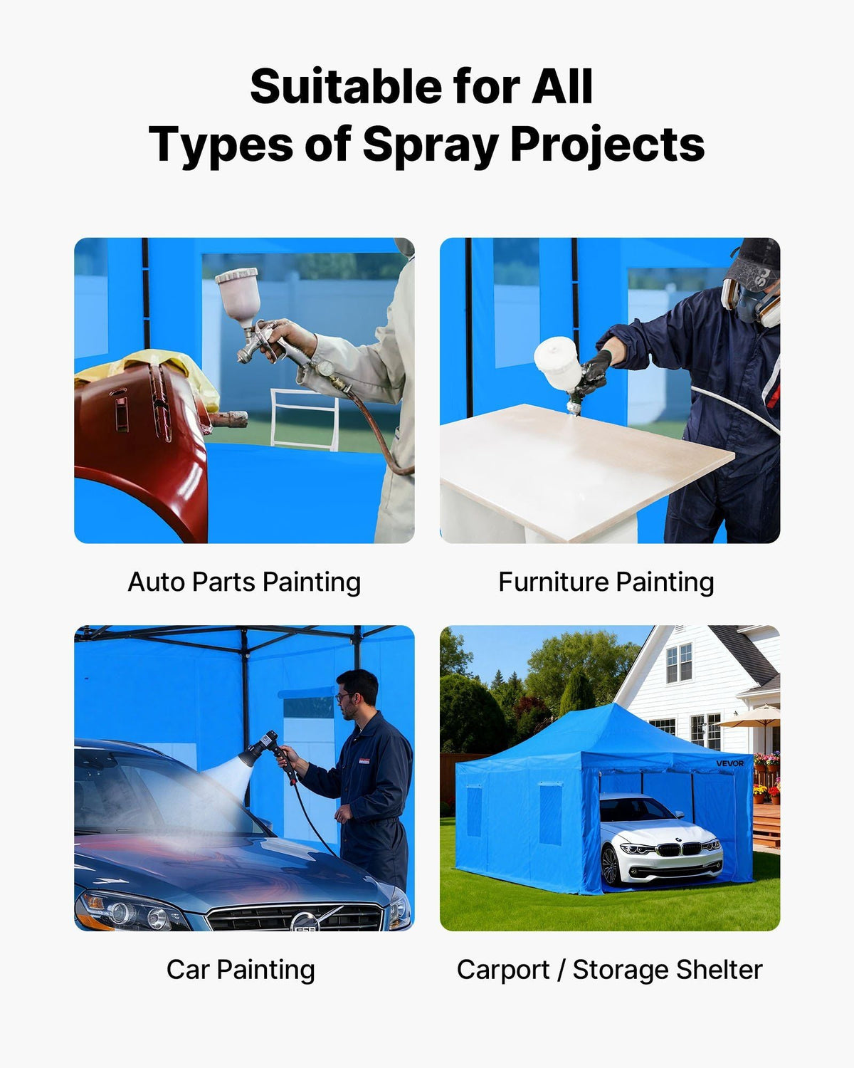 Portable Paint Booth Tent, 231.1 x 156.7 x 70.08 inch Portable Garage Spray Tent, Waterproof Spray Booth with Foldable Frame Design & 4 Mesh Side Windows for Auto Parts, Furniture, Car Painting