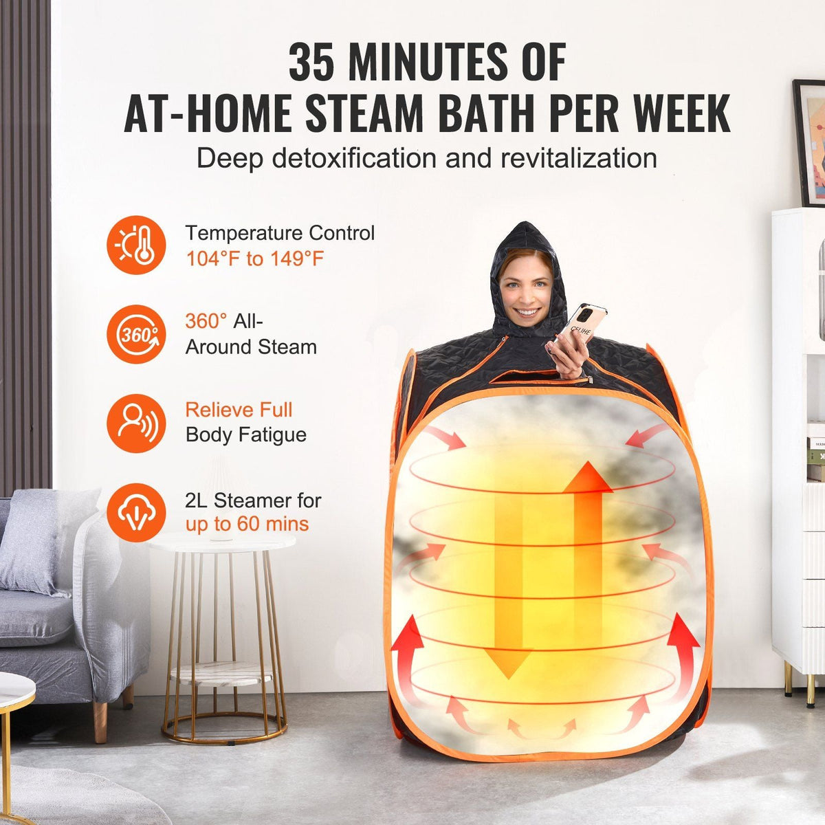 Portable Personal Steam Sauna Spa Tent with 2L 1000 Watt Steam Generator, Includes Foldable Chair, Home Therapeutic Sauna Blanket for Detox Relaxation, Time & Temperature Remote Control, Black