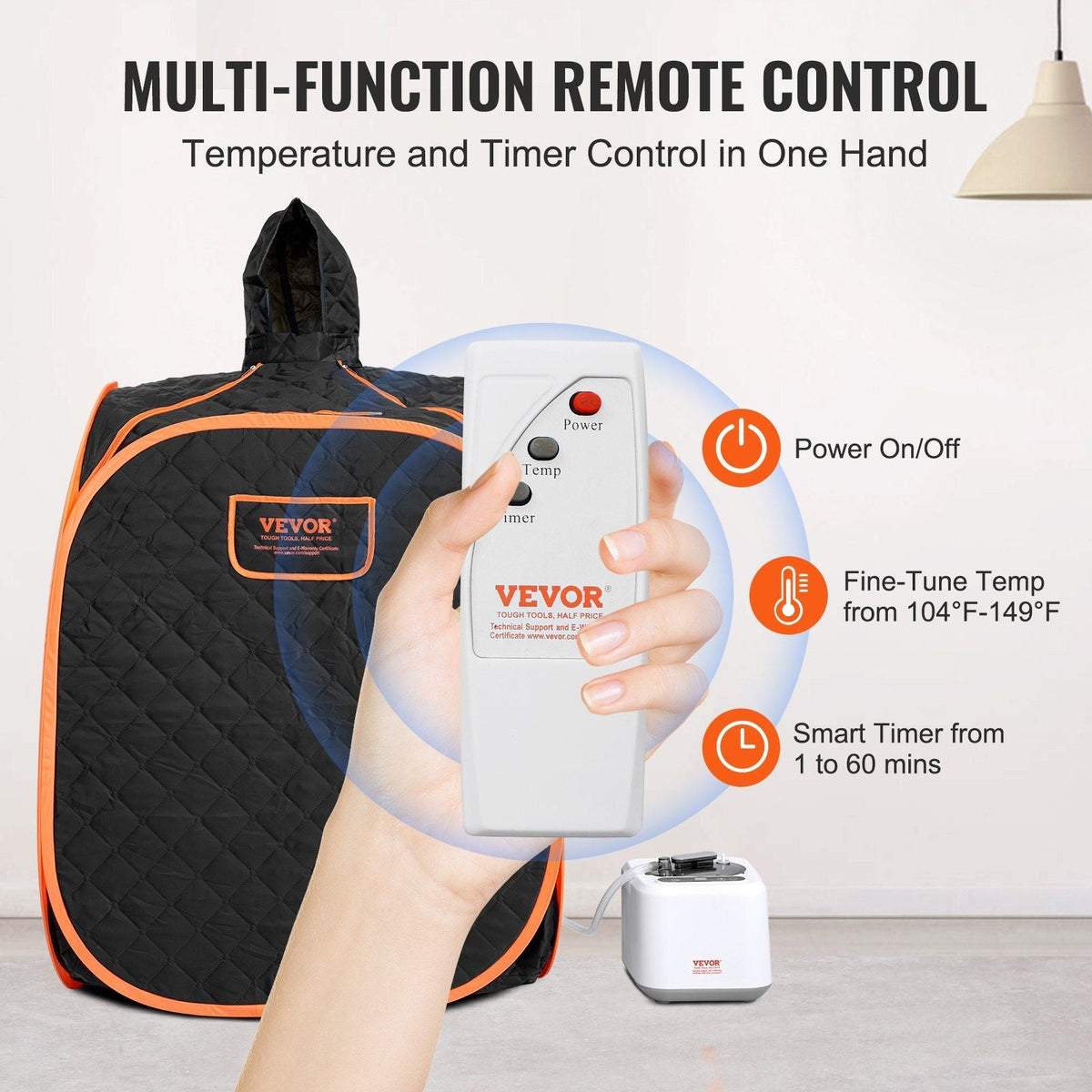 Portable Personal Steam Sauna Spa Tent with 2L 1000 Watt Steam Generator, Includes Foldable Chair, Home Therapeutic Sauna Blanket for Detox Relaxation, Time & Temperature Remote Control, Black